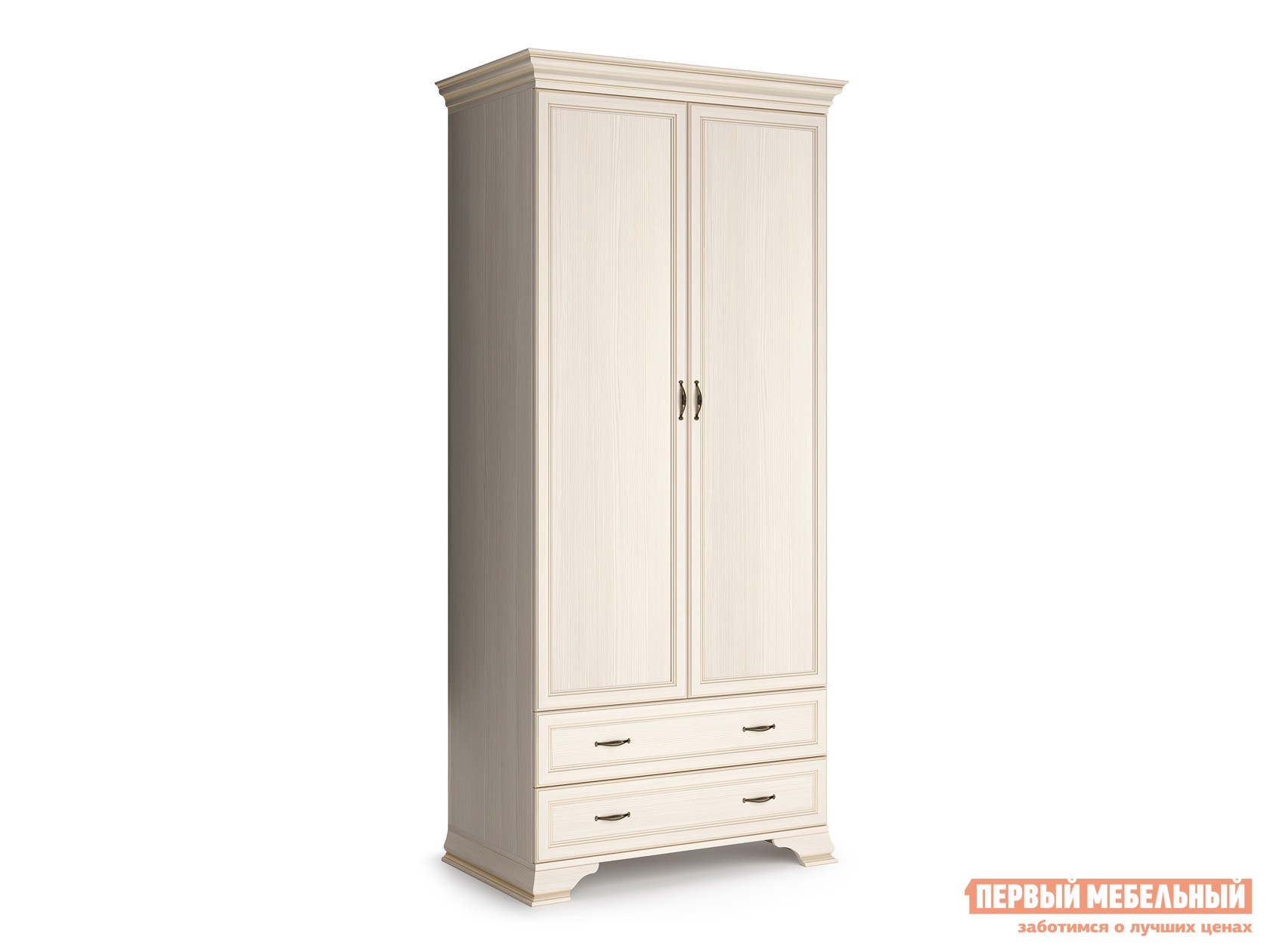 Распашной шкаф  Сиена Бодега белый, патина золото, Без зеркала