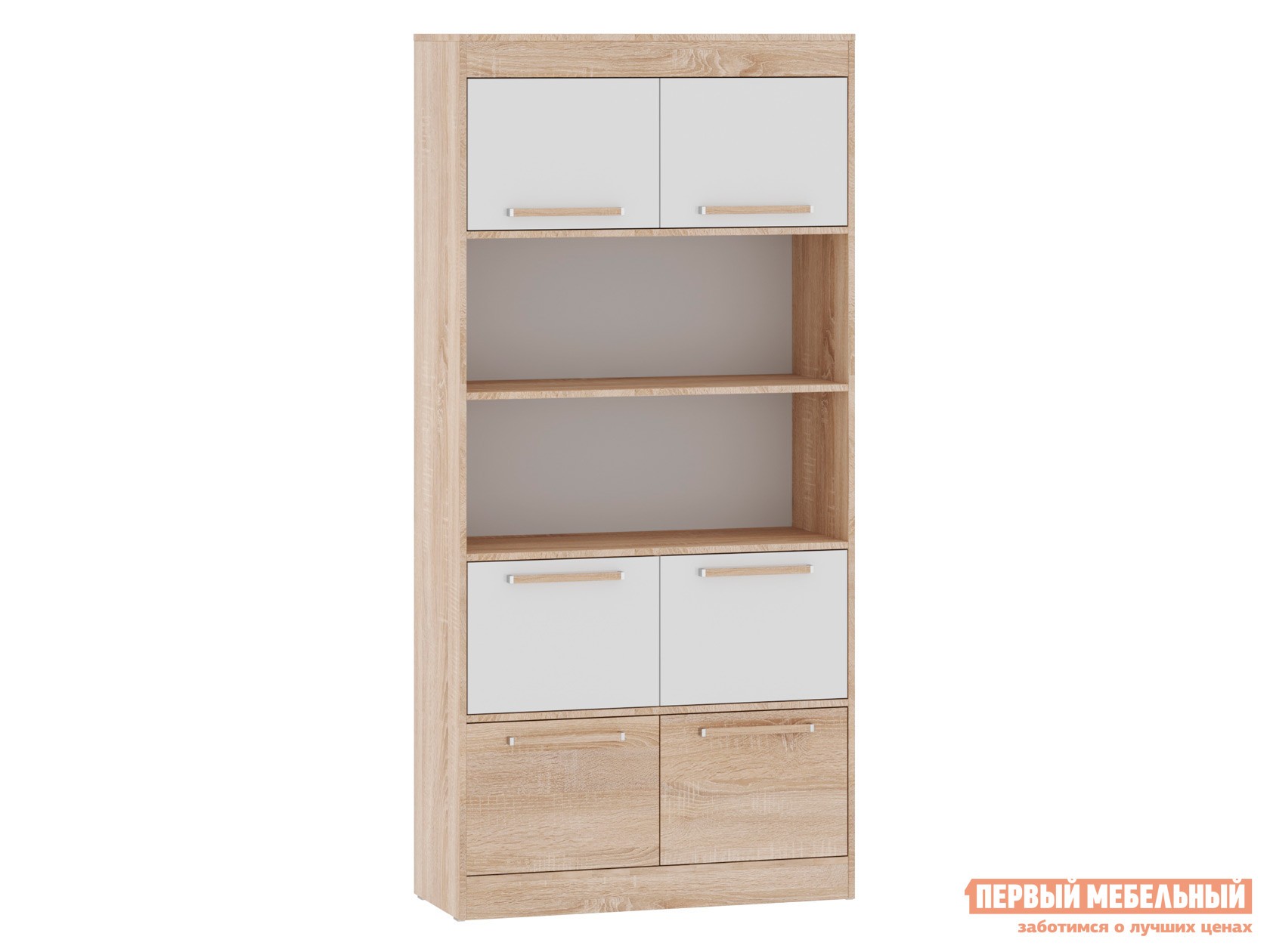 Стеллаж  Оксфорд Лайт Дуб Сонома / Белый глянец