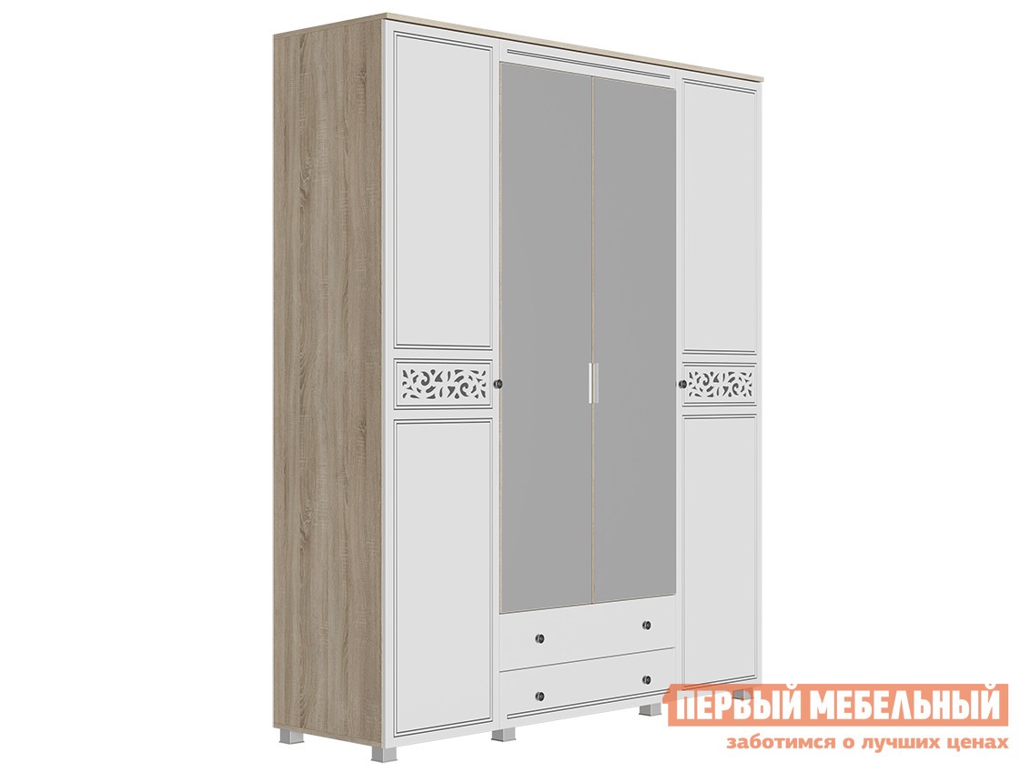 Распашной шкаф  Мадлен С Дуб Сонома светлый / Белый / Серебро