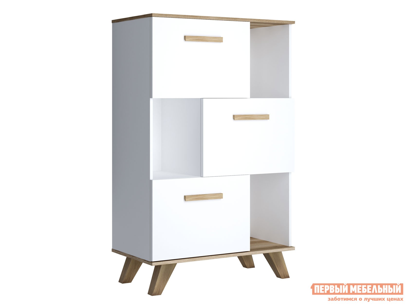 Стеллаж  Вега Скандинавия Дуб Каньон / Белый / Белый глянец