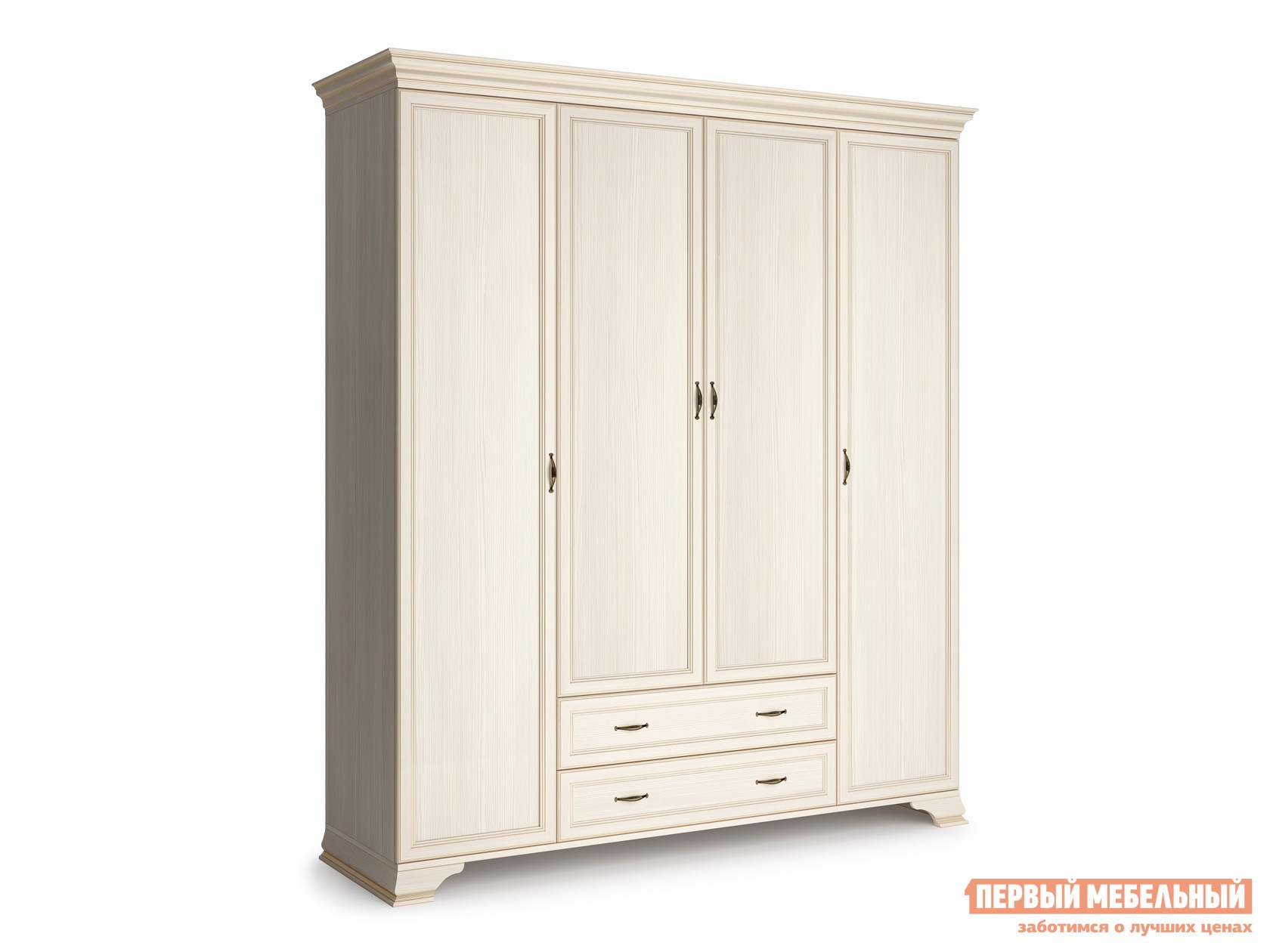 Распашной шкаф  Сиена-21 Бодега белый, патина золото, Без зеркала