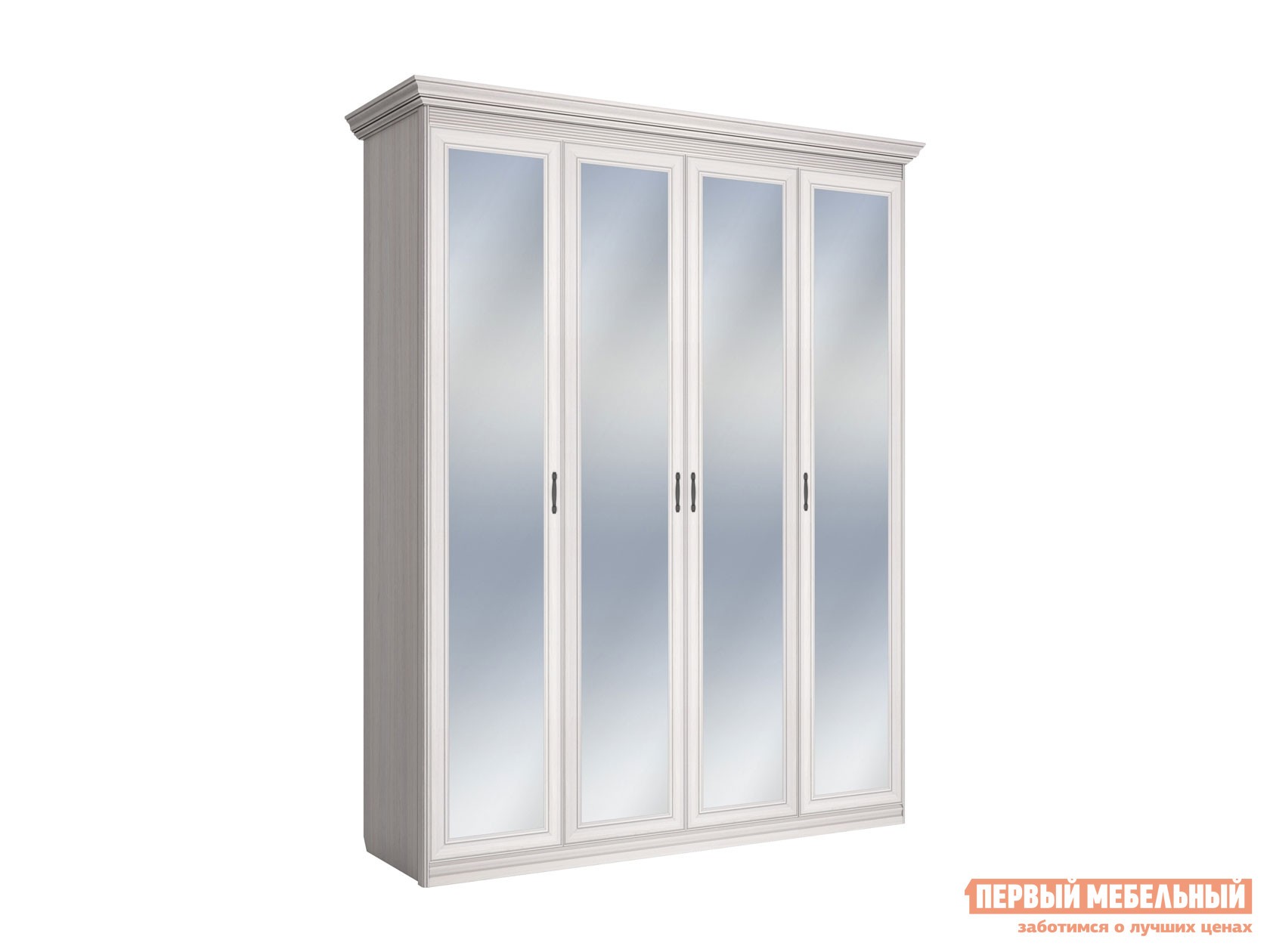 Распашной шкаф  Неаполь Ясень Анкор светлый / Патина серебро, С четырьмя зеркалами