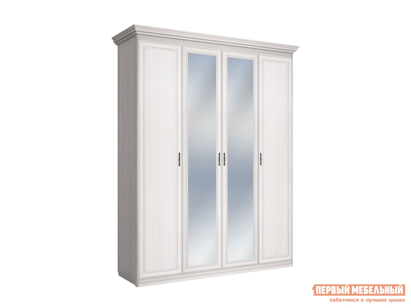 Распашной шкаф  Неаполь Ясень Анкор светлый / Патина серебро, С двумя зеркалами