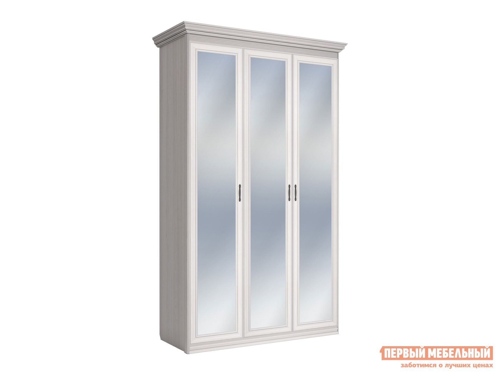 Распашной шкаф  Неаполь Ясень Анкор светлый / Патина серебро, С тремя зеркалами