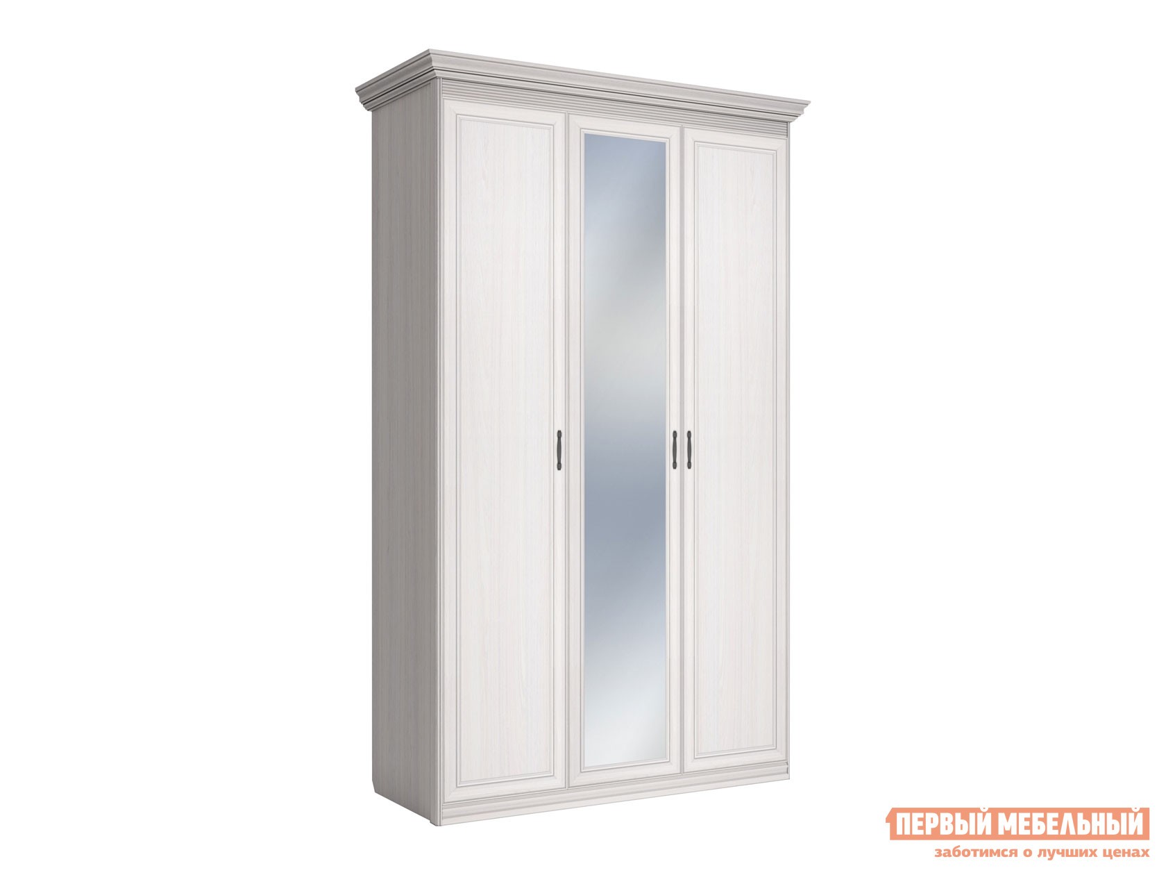 Распашной шкаф  Неаполь Ясень Анкор светлый / Патина серебро, С одним зеркалом