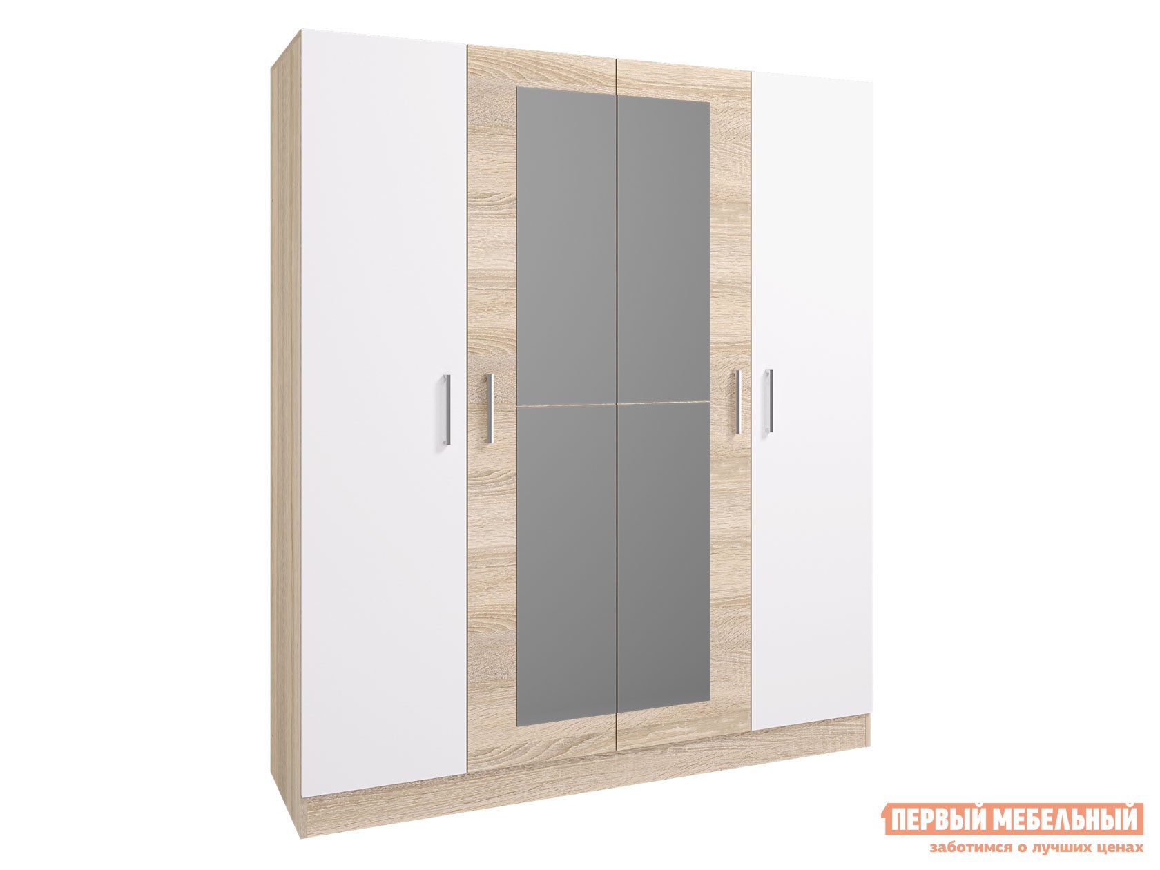 Распашной шкаф  Леси Дуб Сонома / Белый, С зеркалом