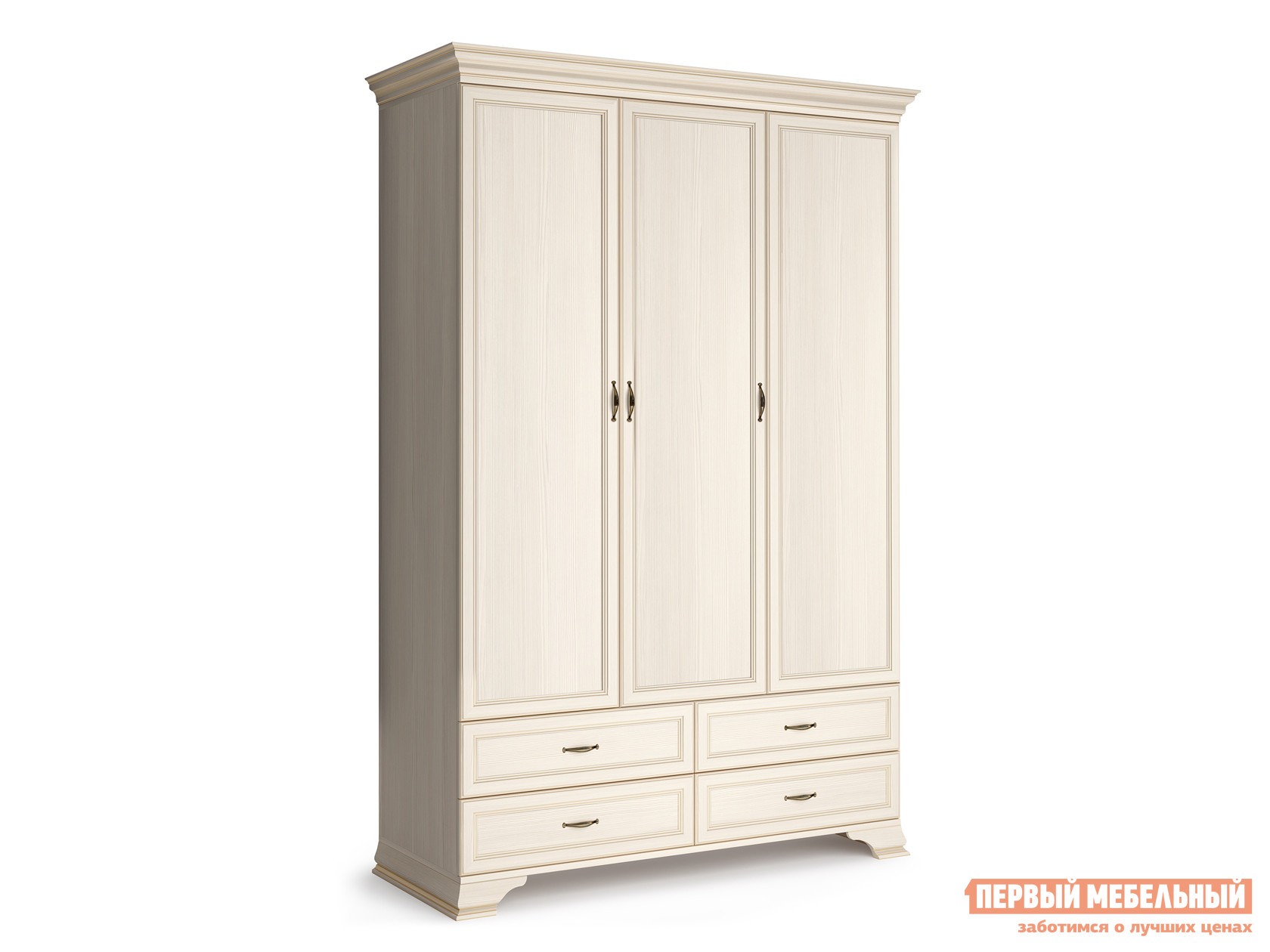 Распашной шкаф  Сиена-20 Бодега белый, патина золото, Без зеркала