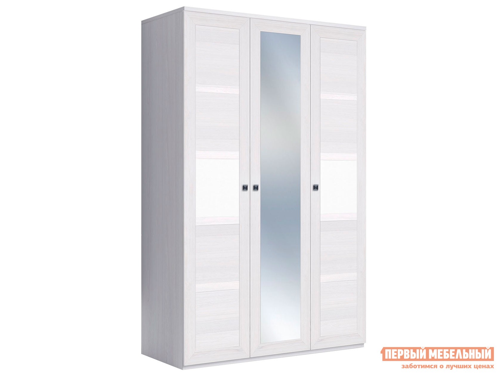 Распашной шкаф  Парма Нео 20 Ясень Анкор светлый / Экокожа белая, С одним зеркалом