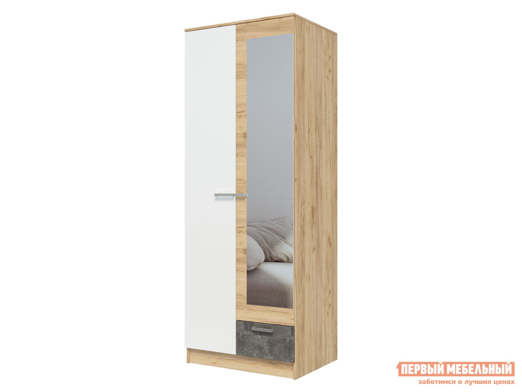 Распашной шкаф  Адель Дуб Вотан / Белый гладкий / Бетон темный