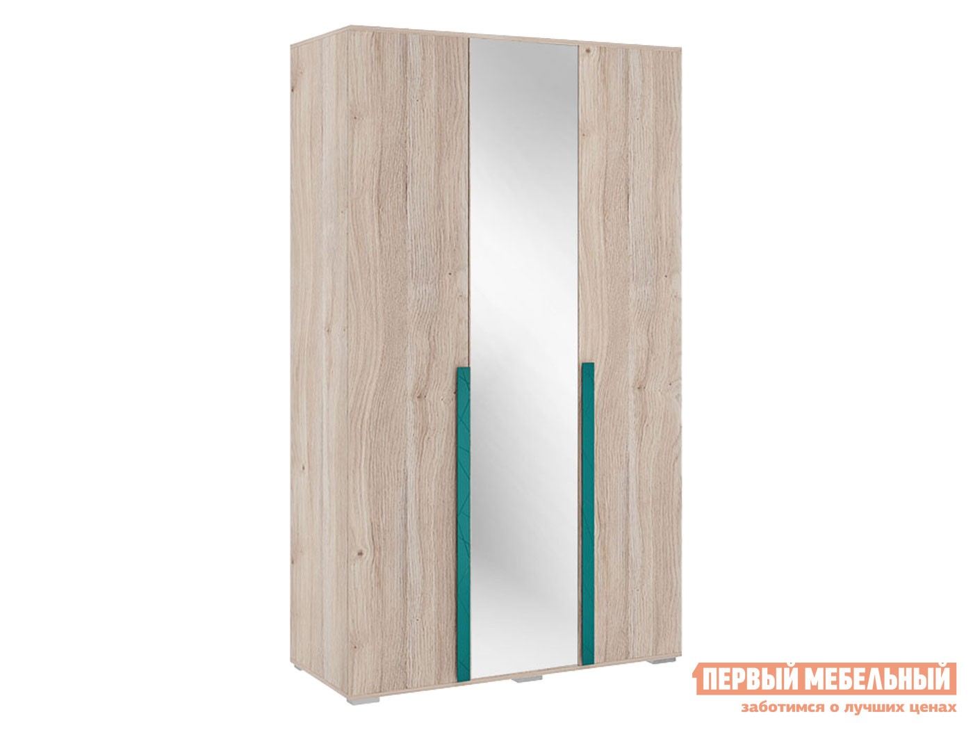 Распашной шкаф  Лайк Дуб Мария / Изумруд, С зеркалом