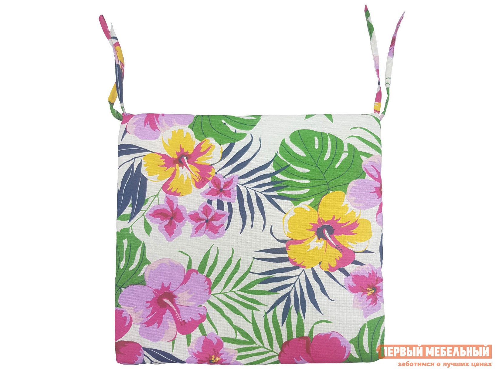 Подушка на стул  Сидушка хлопок набивной на завязках 4594, тропики