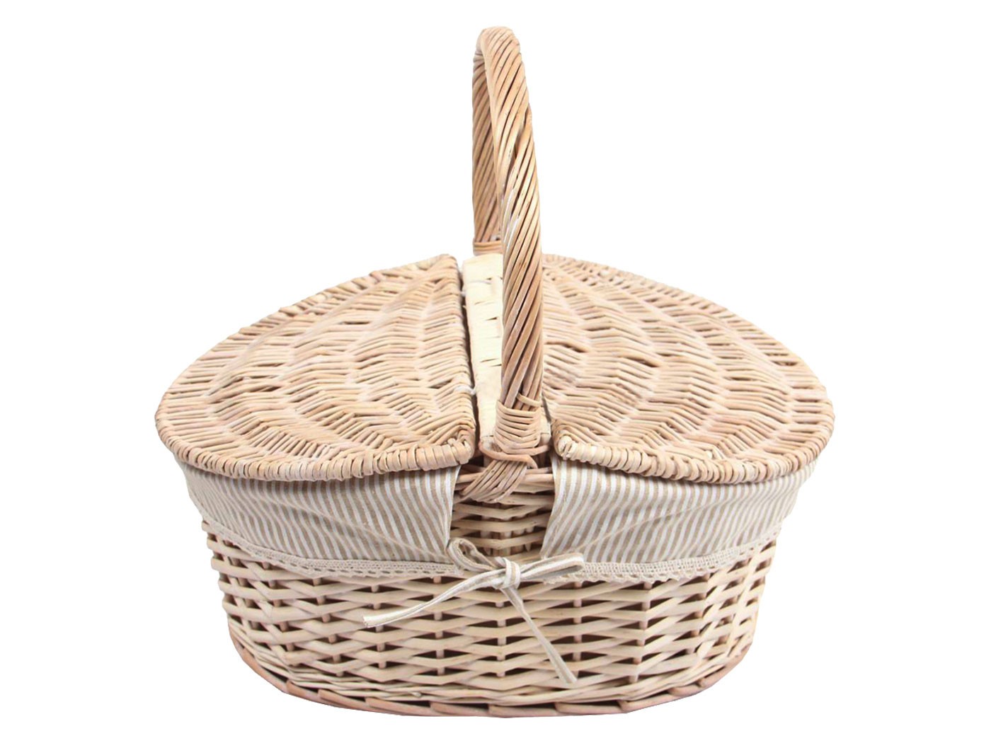 Корзина для хранения  Полоска Натуральный, ива / Полоска, ткань, L