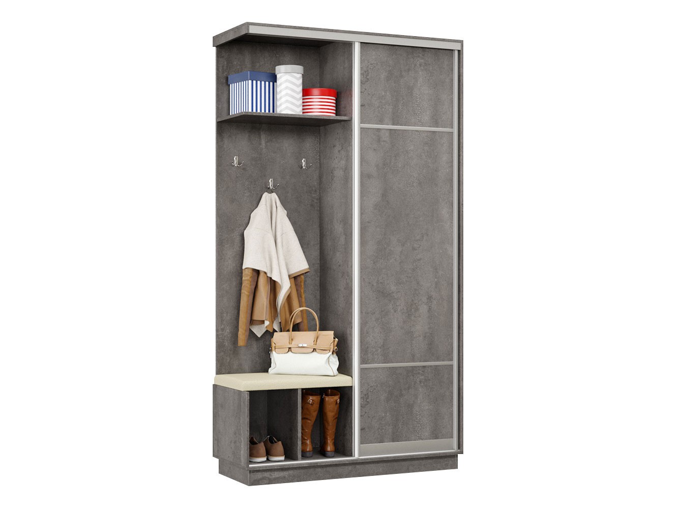 Прихожая  Маршал Лайт Бетон / Белый, экокожа, 2200 мм, 450 мм, Левая