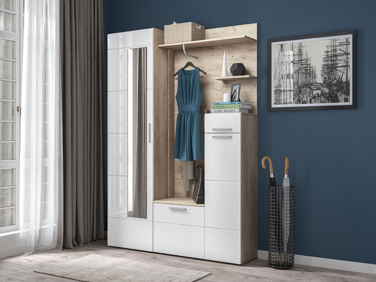 Прихожая  Лайн Дуб Крафт серый / Белый глянец