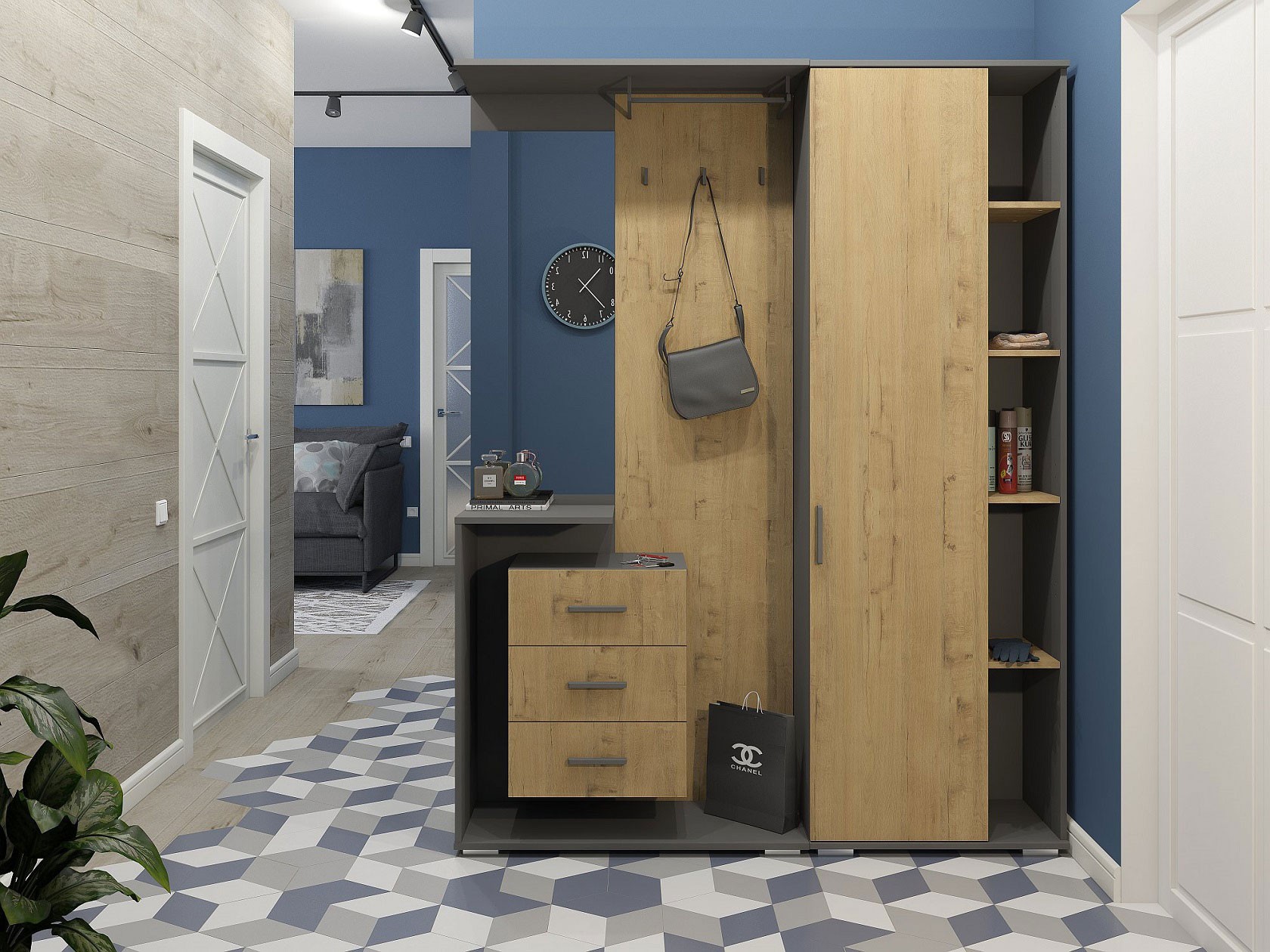 Прихожая  Эстет Темно-серый графит / Бунратти