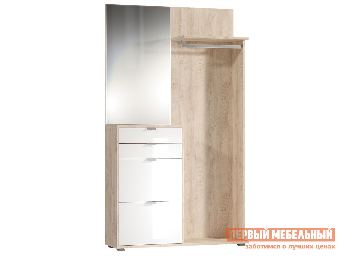 Прихожая  Некст Дуб Эндгрейн элегантный / Белый глянец, Без шкафа