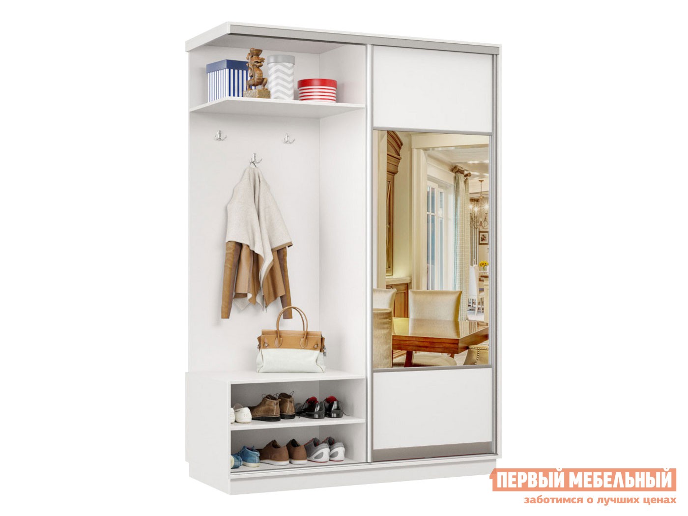 Прихожая  Маршал Лайт Белый / Зеркало, Левая