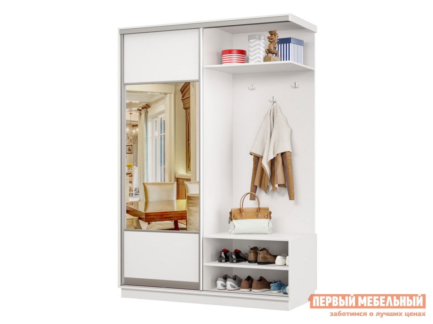 Прихожая  Маршал Лайт Белый / Зеркало, Правая