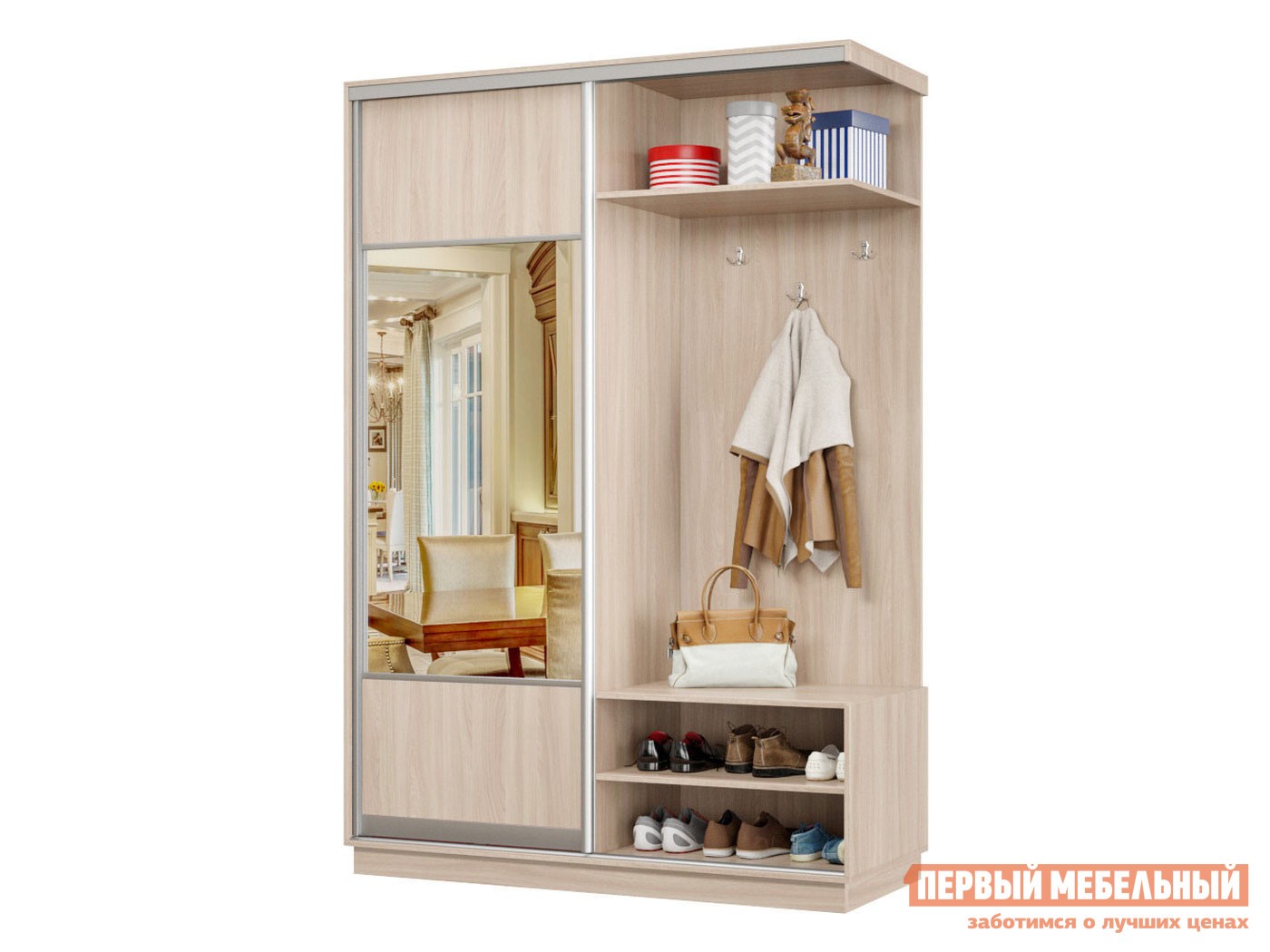 Прихожая  Маршал Лайт Ясень Шимо светлый / Зеркало, Правая