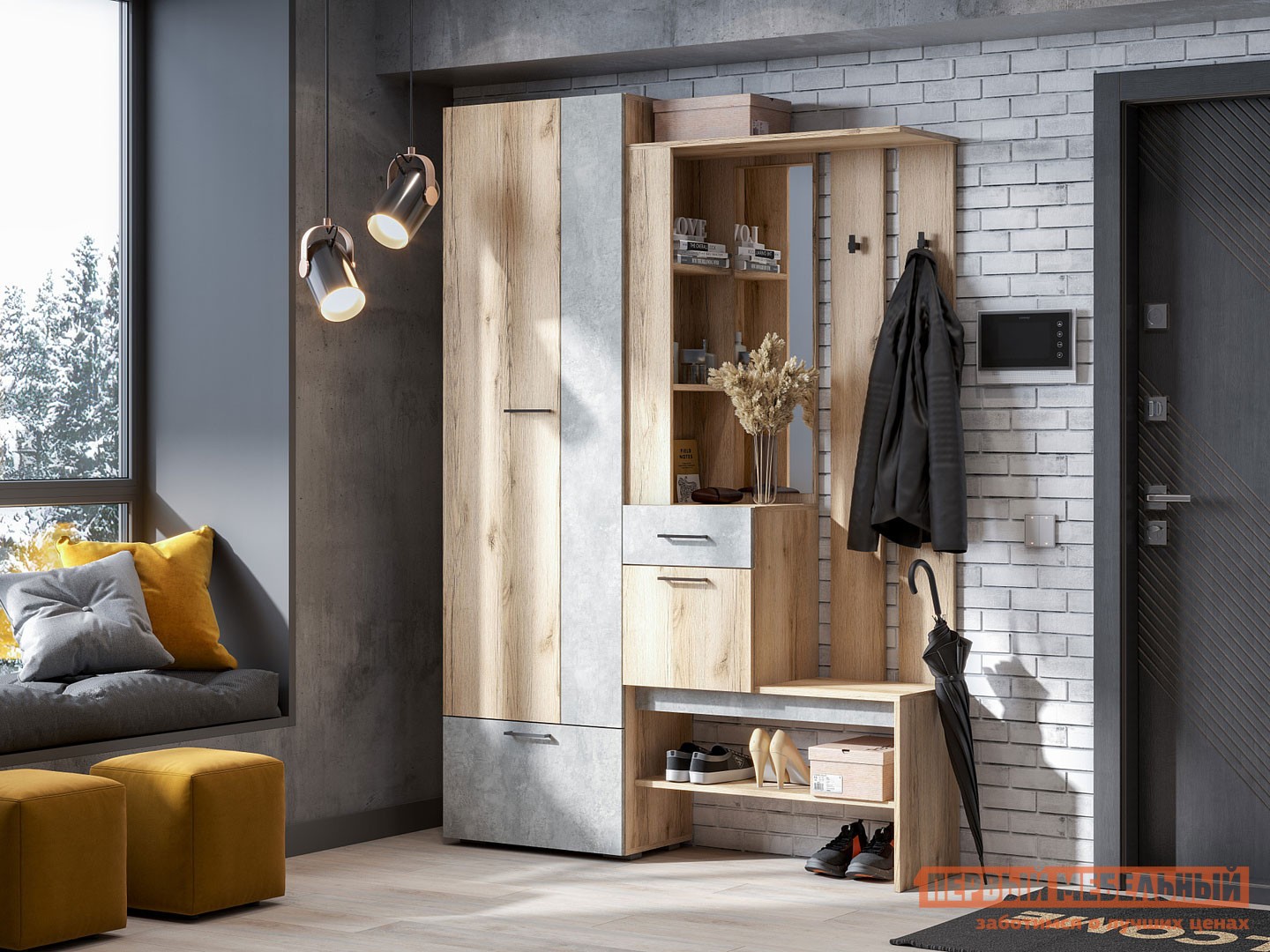 Прихожая  Фаворит Дуб делано/ Цемент светлый