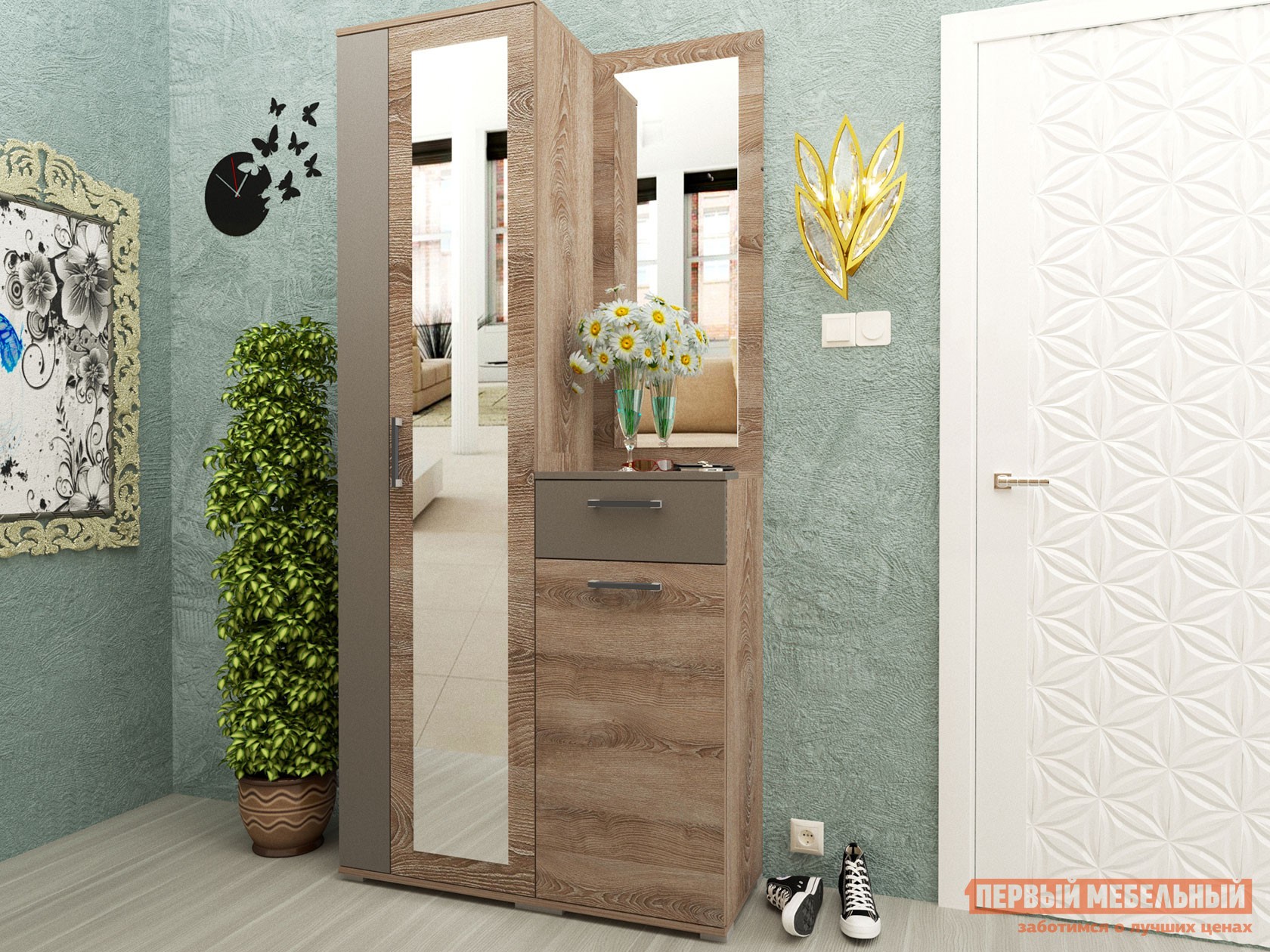 Прихожая  Ханна Ясень Таормино / Серый, С полками