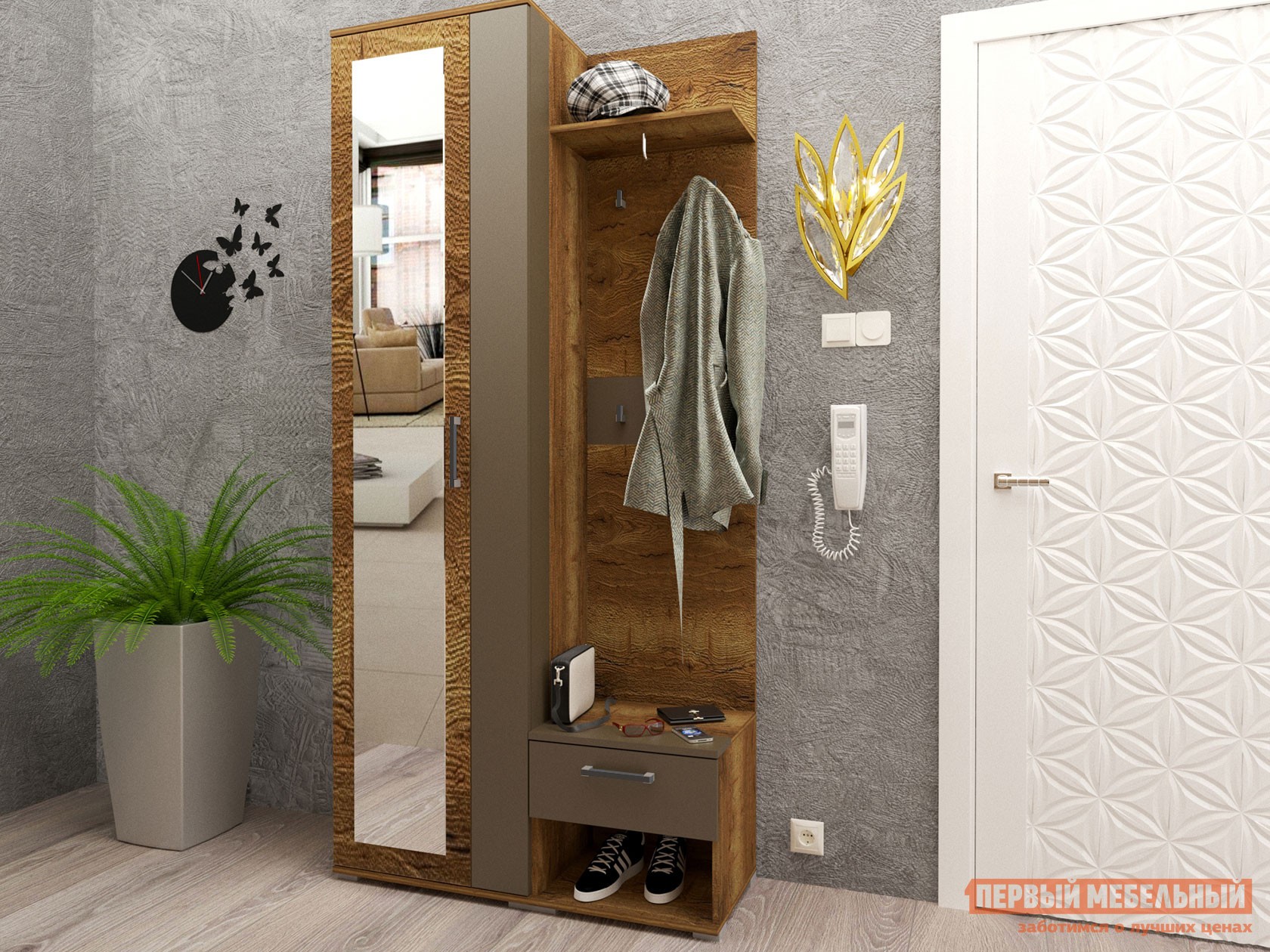 Прихожая  Ханна Дуб Галифакс Табак / Серый, Со штангой