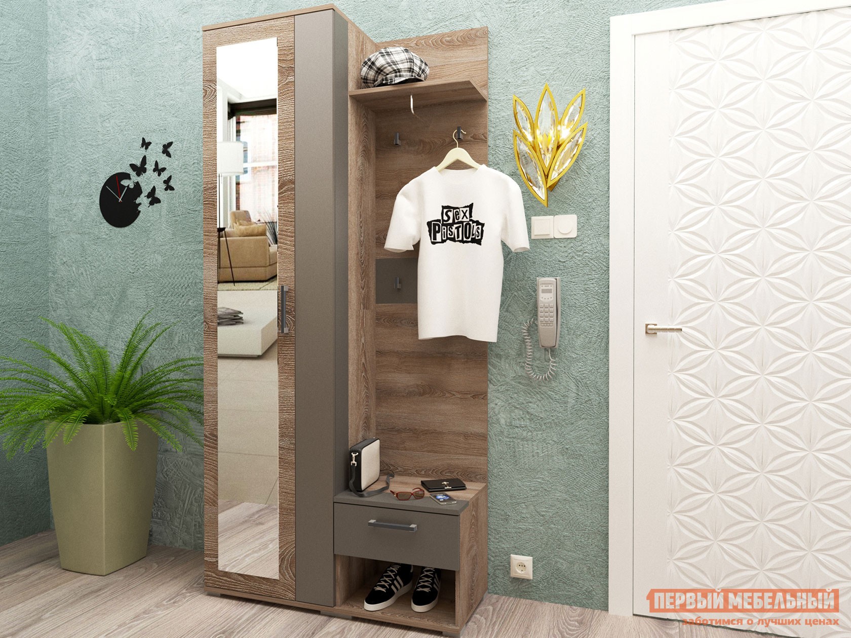 Прихожая  Ханна Ясень Таормино / Серый, С полками