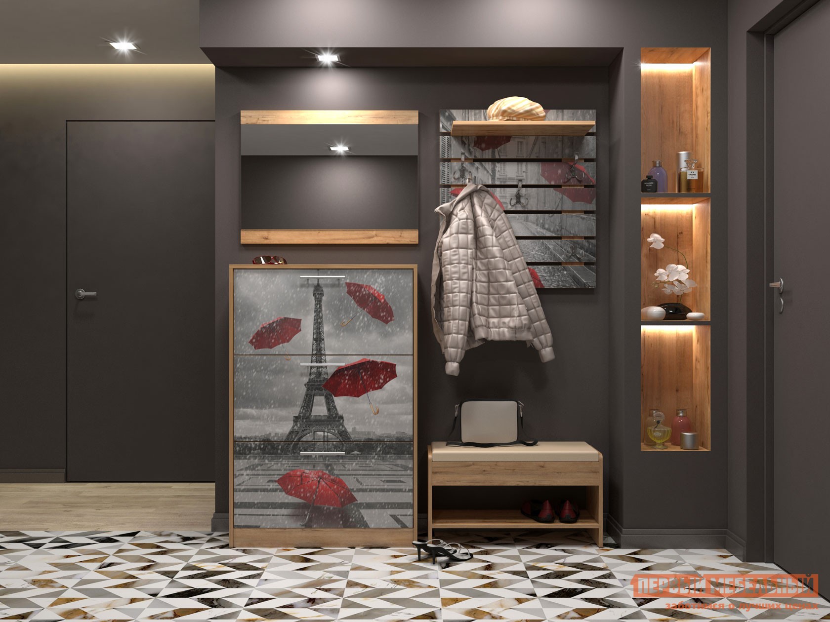 Прихожая  Париж Бунратти / Фотопечать / Бежевый, экокожа