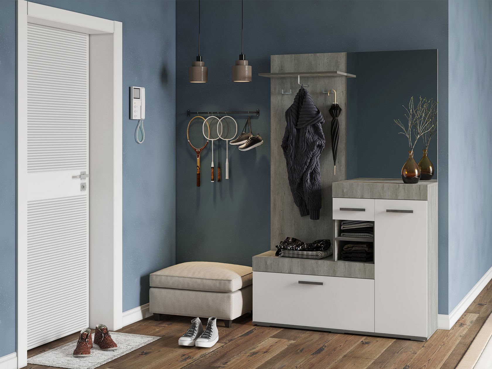 Прихожая  Инстайл Метрополитан грей / Белый