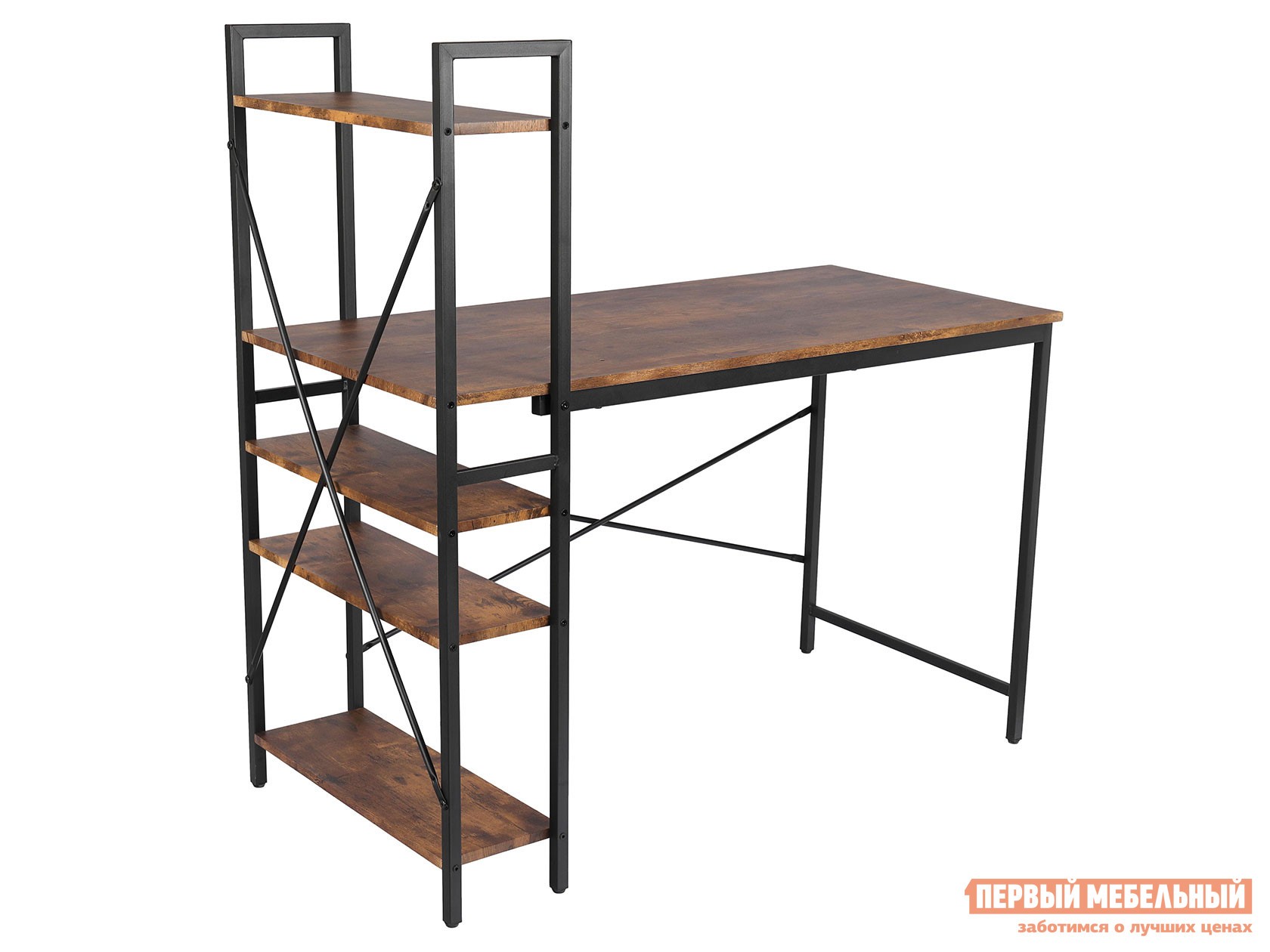 Письменный стол  WD-07 Коричневое дерево / Черный, металл