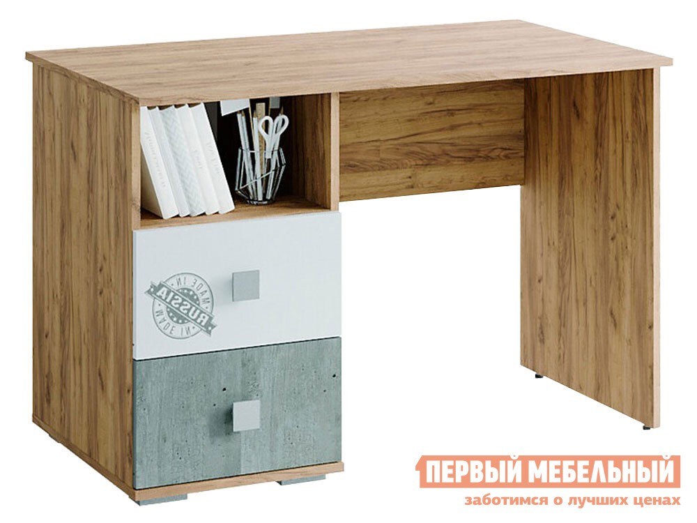 Письменный стол  Тренд ПС-02 Крафт / Белый / Метрополитан грей