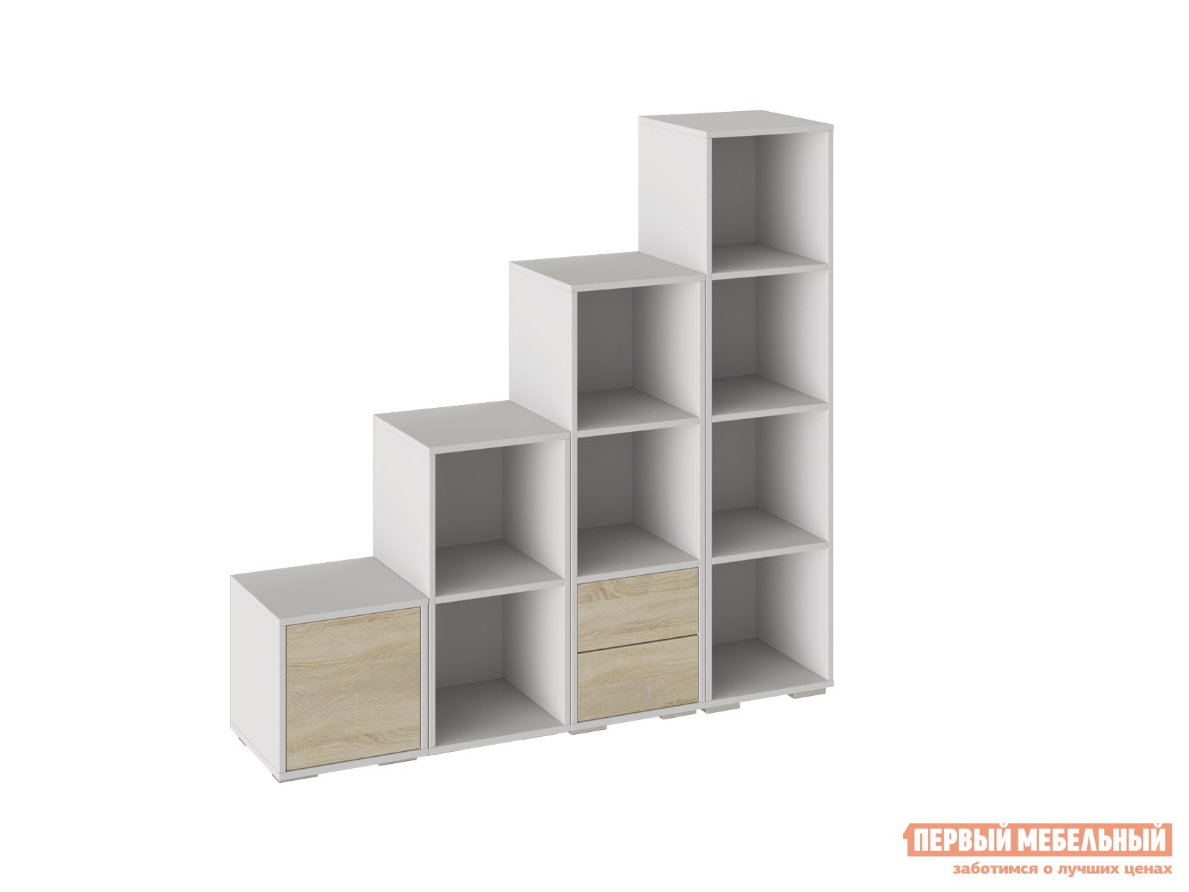 Стеллаж  Литл Дуб Сонома / Белый, С ящиками и дверцей