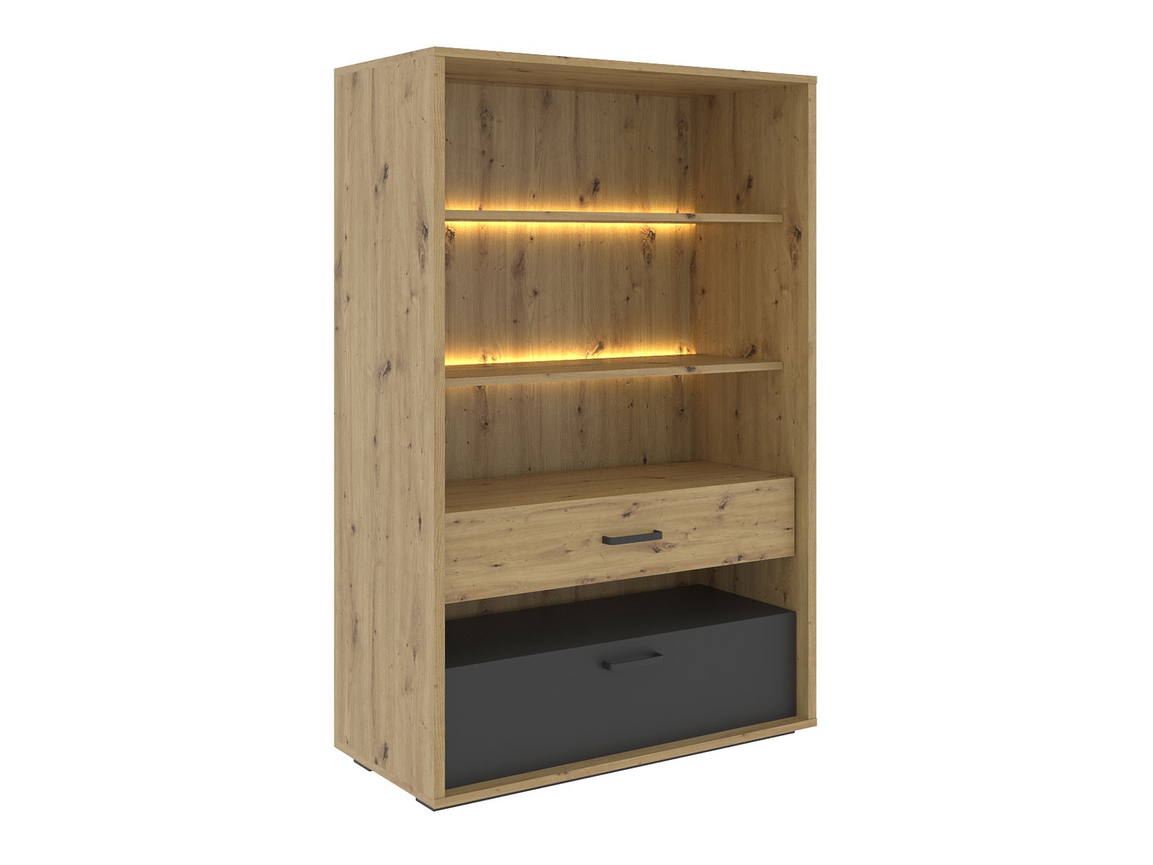 Стеллаж  KUBO СТ-1 Дуб Артизан / Черный матовый / Холодный серый, С блоком питания