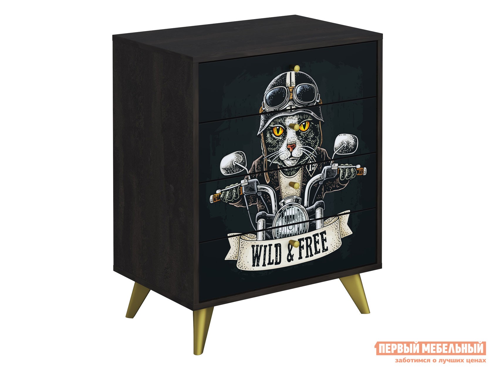 Комод  Фьюжн Камень угольный / Фотопечать Byker cat
