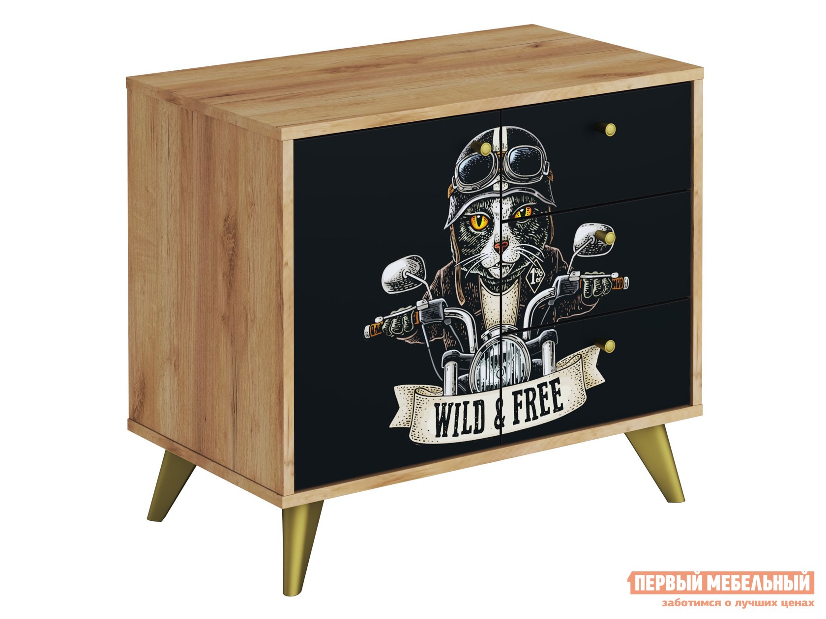 Комод  Фьюжн Дуб Крафт золотой / Фотопечать Byker cat