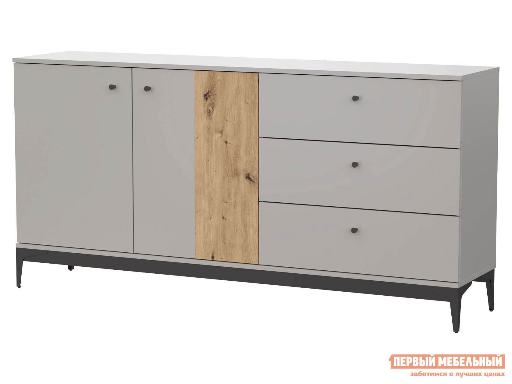 Комод  Нордик Холодный серый / Дуб Артизан / Черный, металл