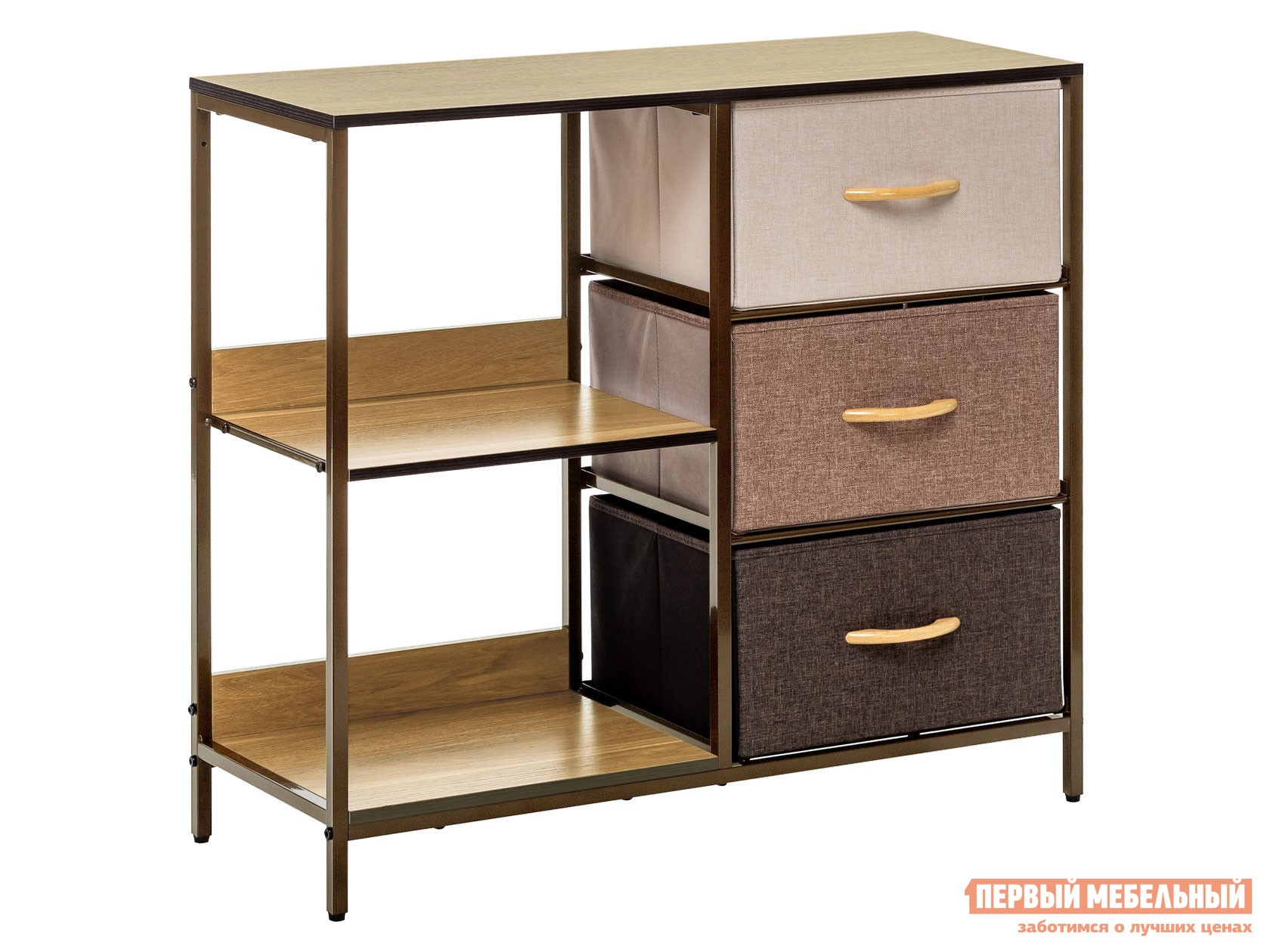 Комод  Локи Коричневый, металл / Светлое дерево / Коричневый, ткань / Светло-коричневый, ткань / Серый, ткань