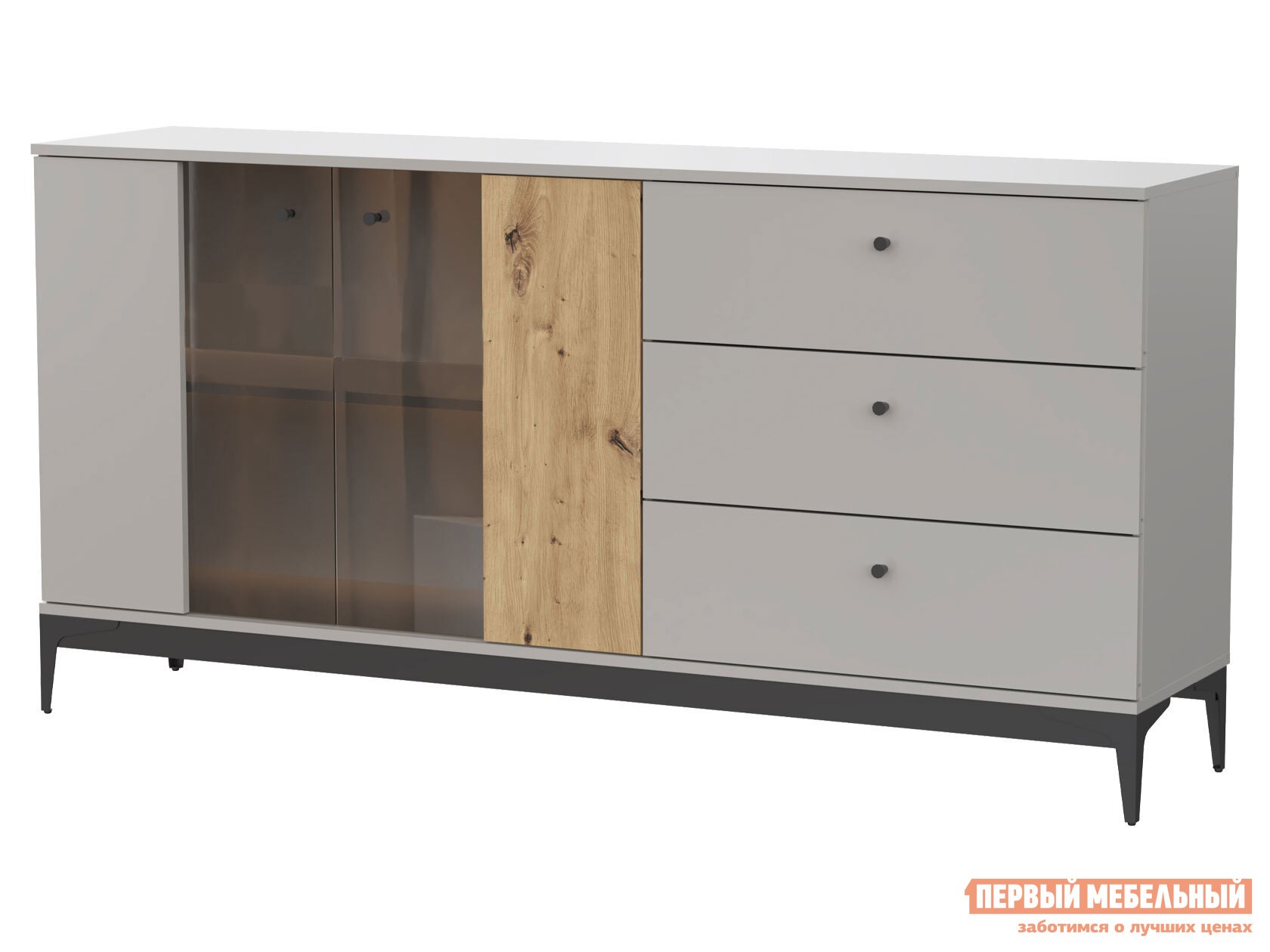 Комод  Нордик Холодный серый / Дуб Артизан / Черный, металл, Без подсветки