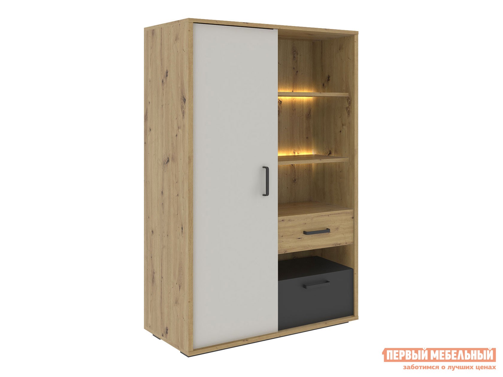 Комод  Кубо Дуб Артизан / Черный матовый / Холодный серый, С блоком питания