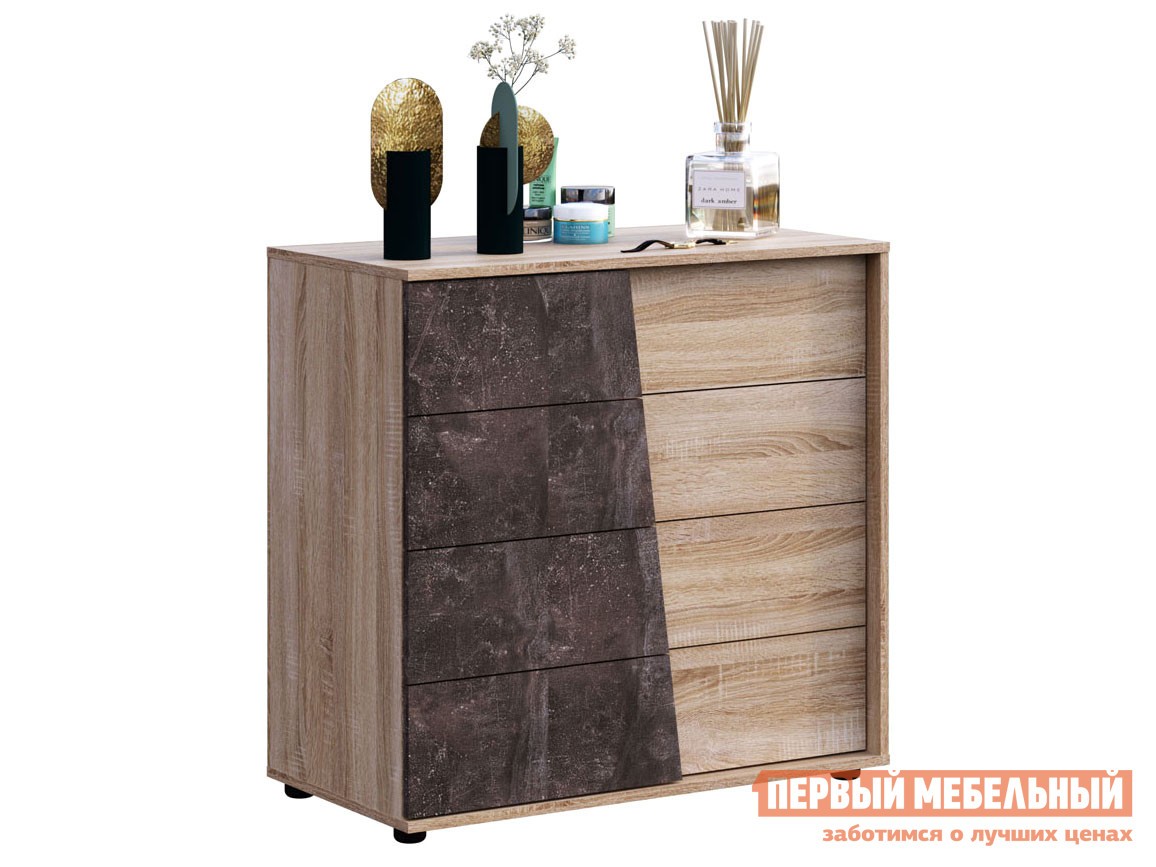 Комод  Санремо Дуб Сонома светлый / Ателье темное