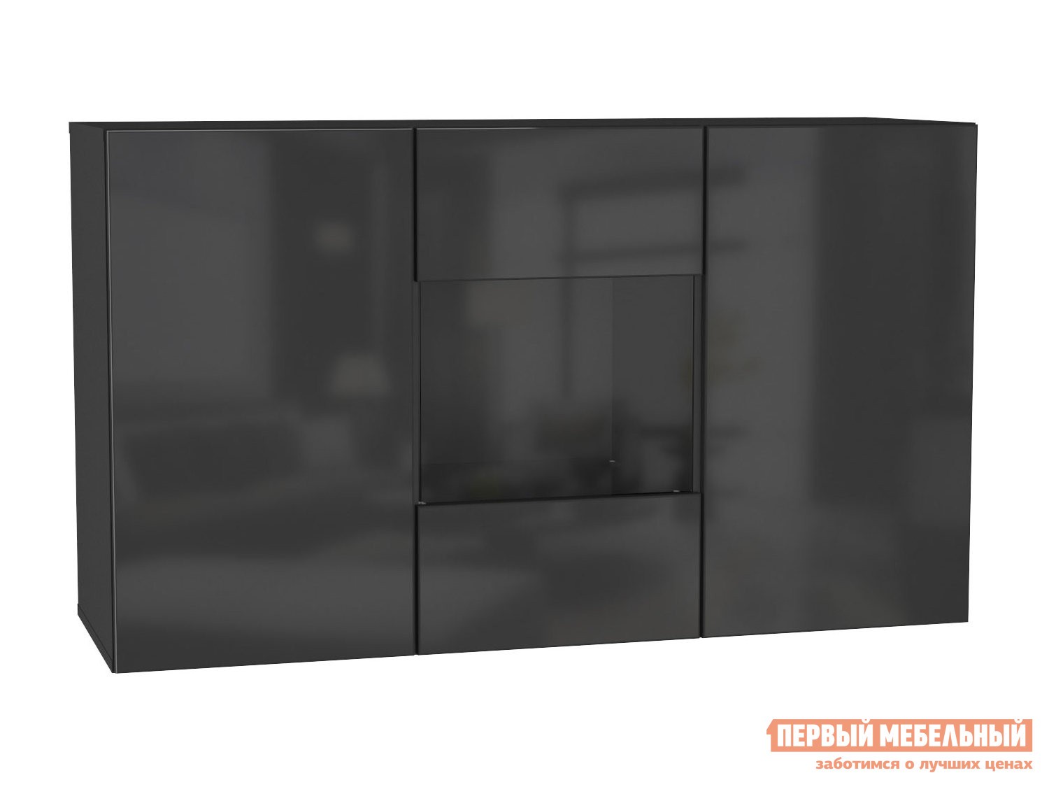 Комод  Поинт Черный / Черный глянец / Стекло, Без блока питания