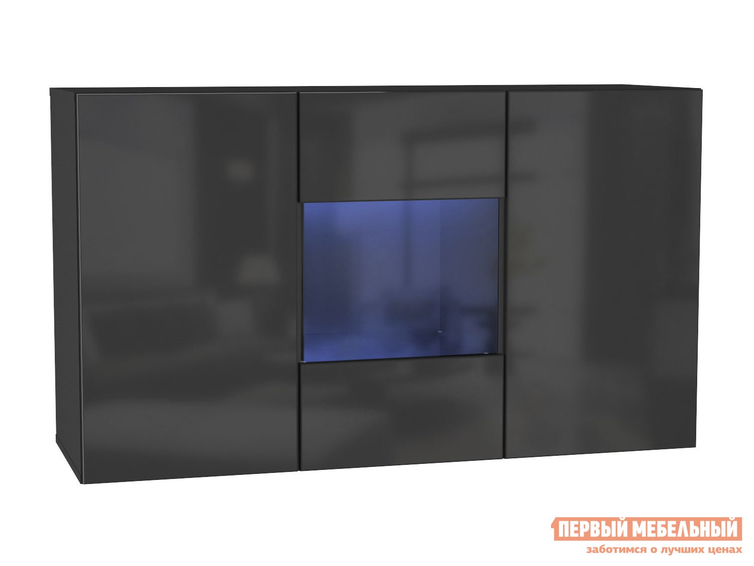 Комод  Поинт Черный / Черный глянец / Стекло, С блоком питания