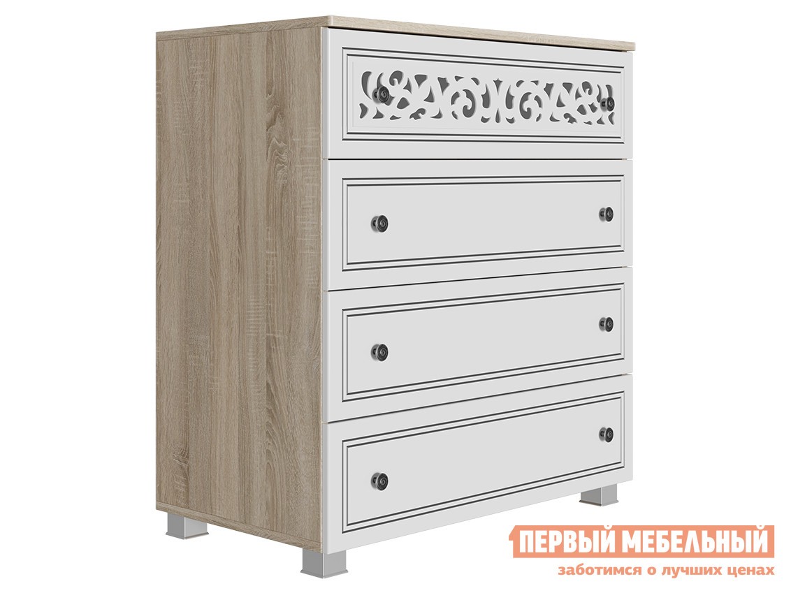 Комод  Мадлен С Дуб Сонома светлый / Белый / Серебро