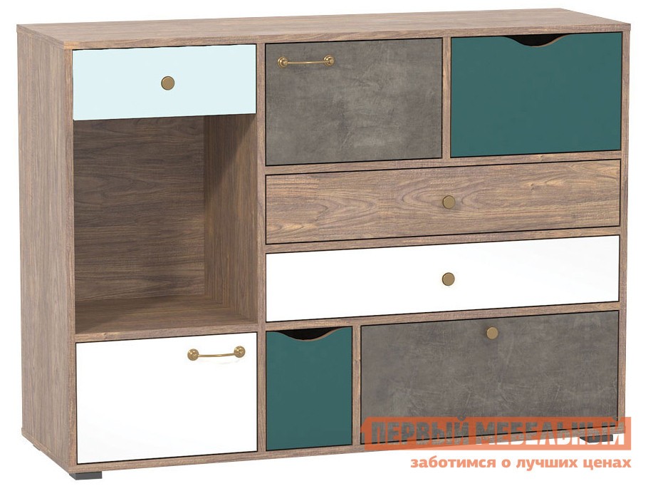 Комод  Вайс-4 Морское дерево / Камень темный / Бензин / Белый