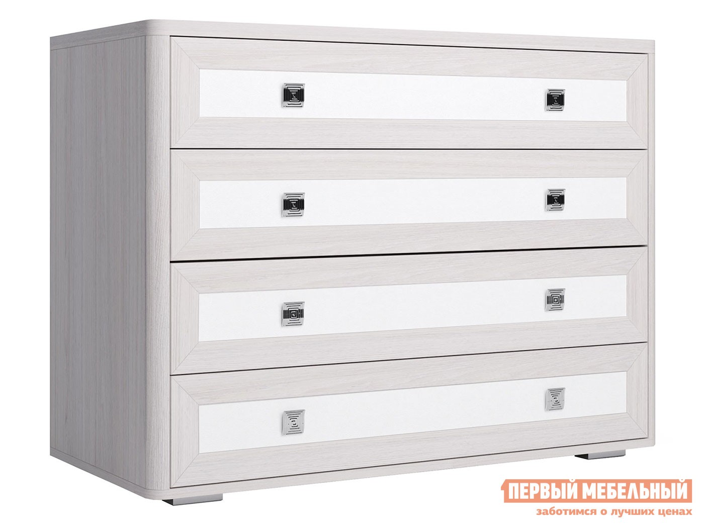 Комод  Парма Нео 14 Ясень Анкор светлый / Экокожа белая