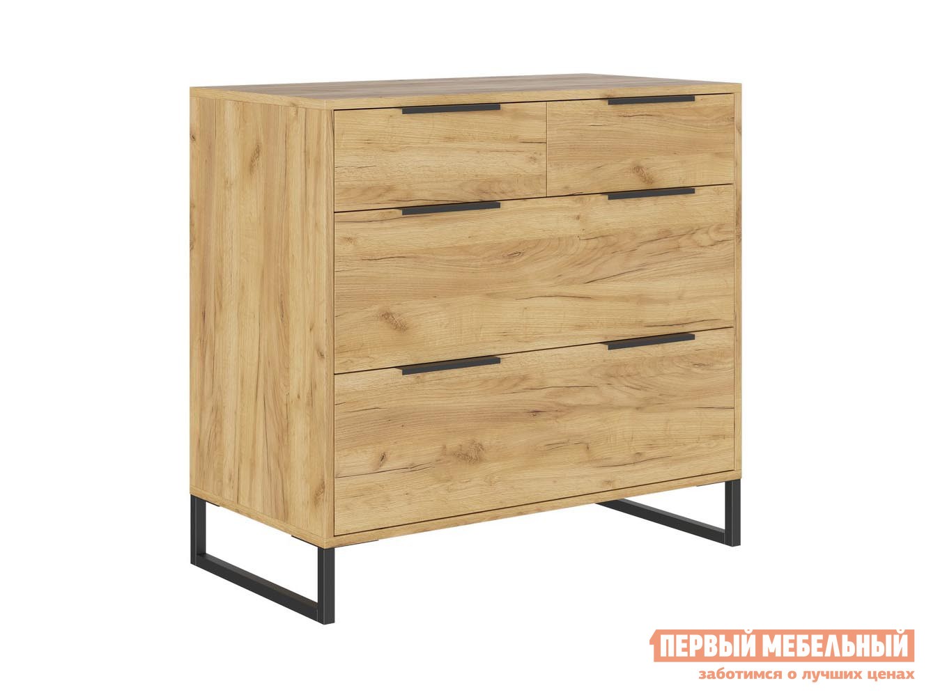 Комод  Лофт Дуб Крафт золотой / Черный, металл