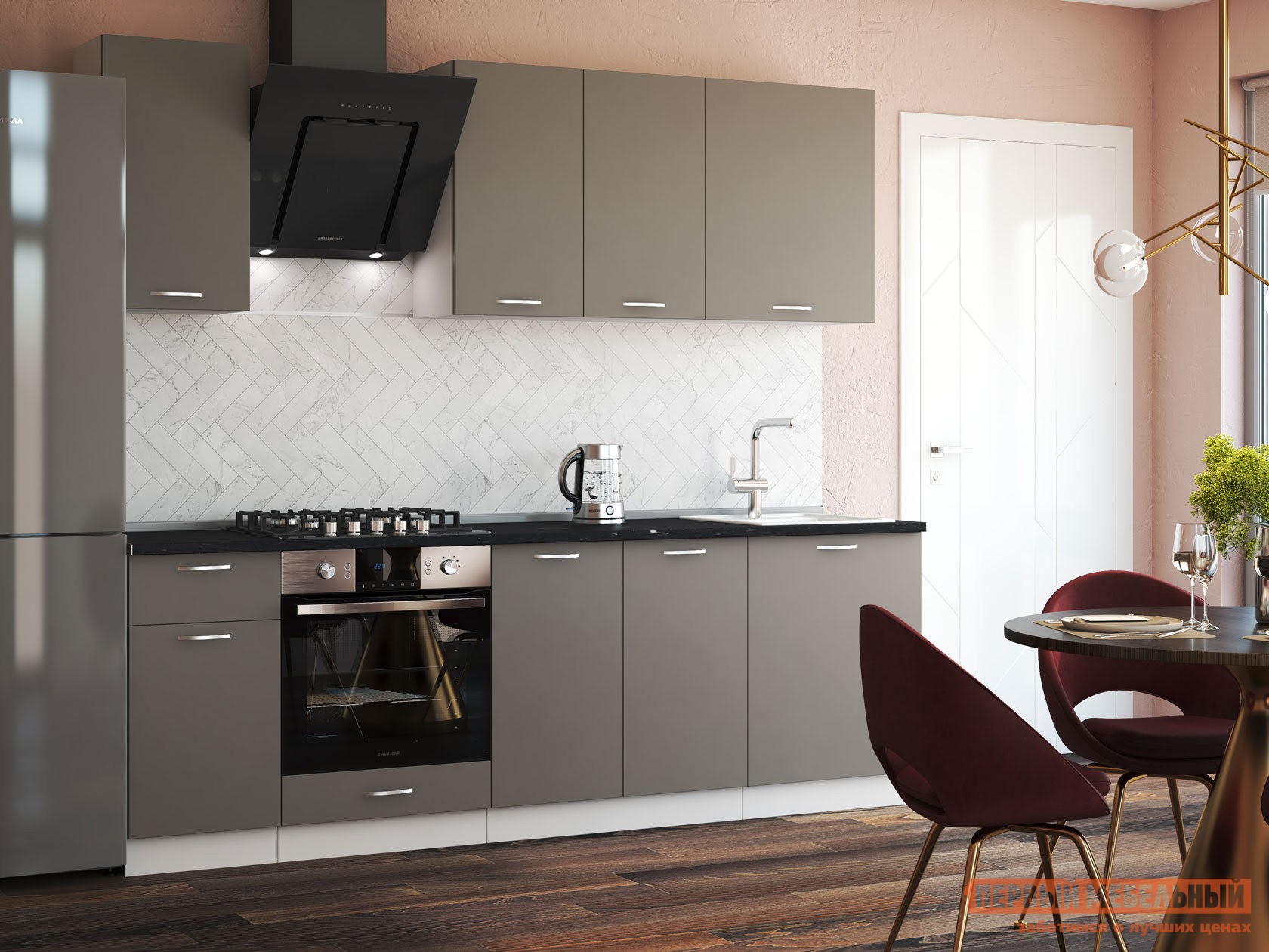 Кухонный гарнитур  Ариэль 240 cм Белый / Грин Грей