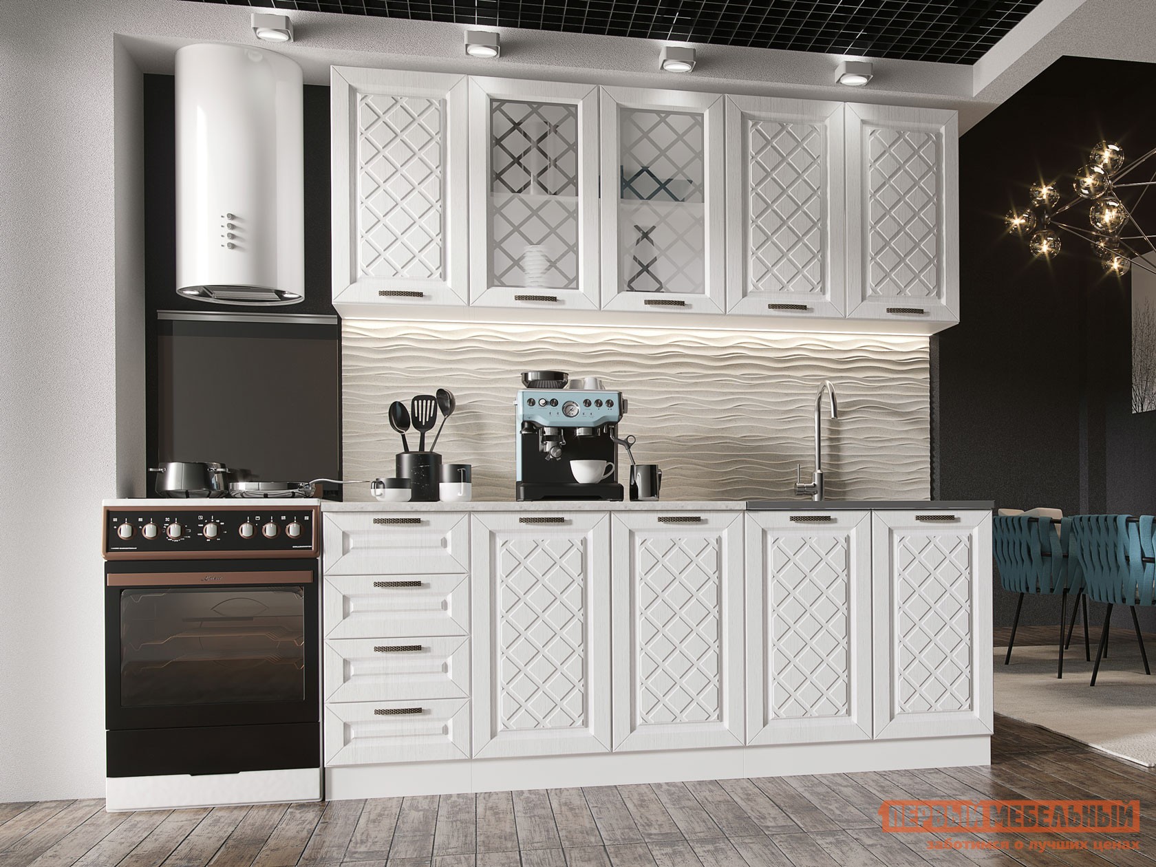 Кухонный гарнитур  Агава 200 см Акация белая / столешница Калаката