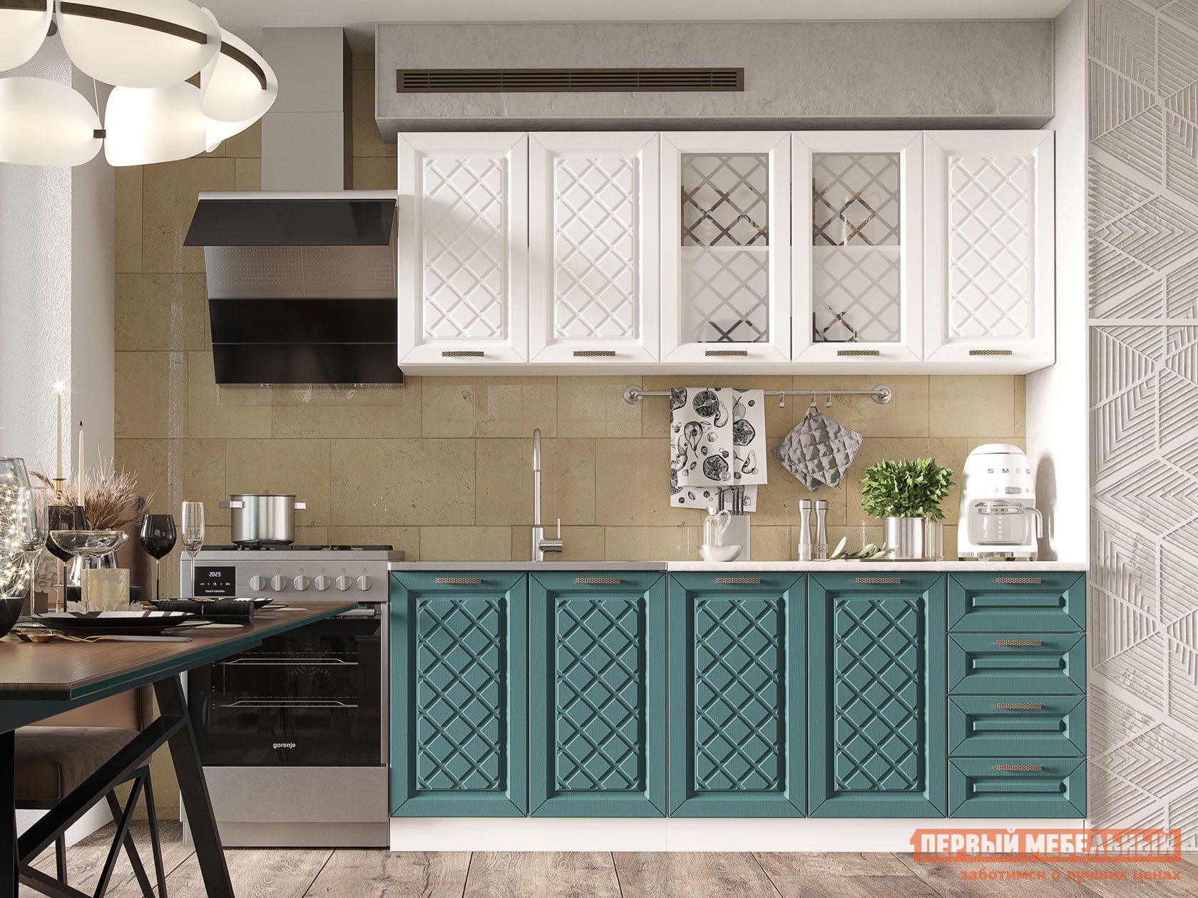 Кухонный гарнитур  Агава 200 см Акация белая / Моренга / столешница Калаката