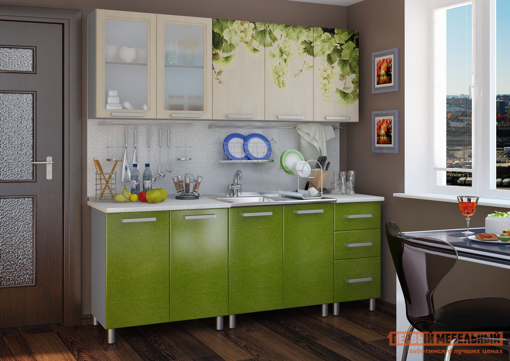 Кухонный гарнитур  Лоза Люкс 200 см Зеленый Лоза